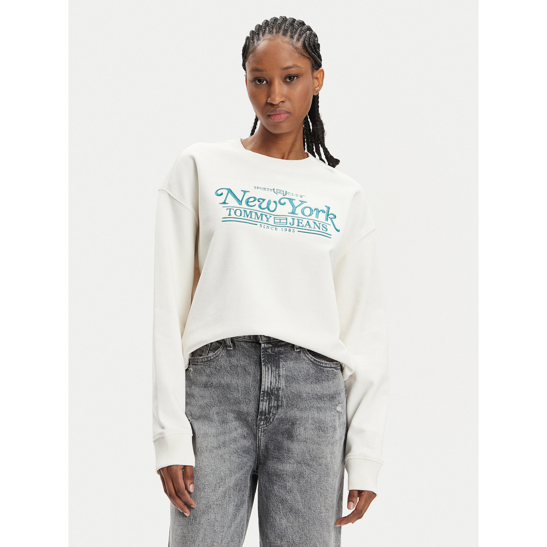 Tommy Jeans Bluza Varsity DW0DW17786 Écru Boxy Fit