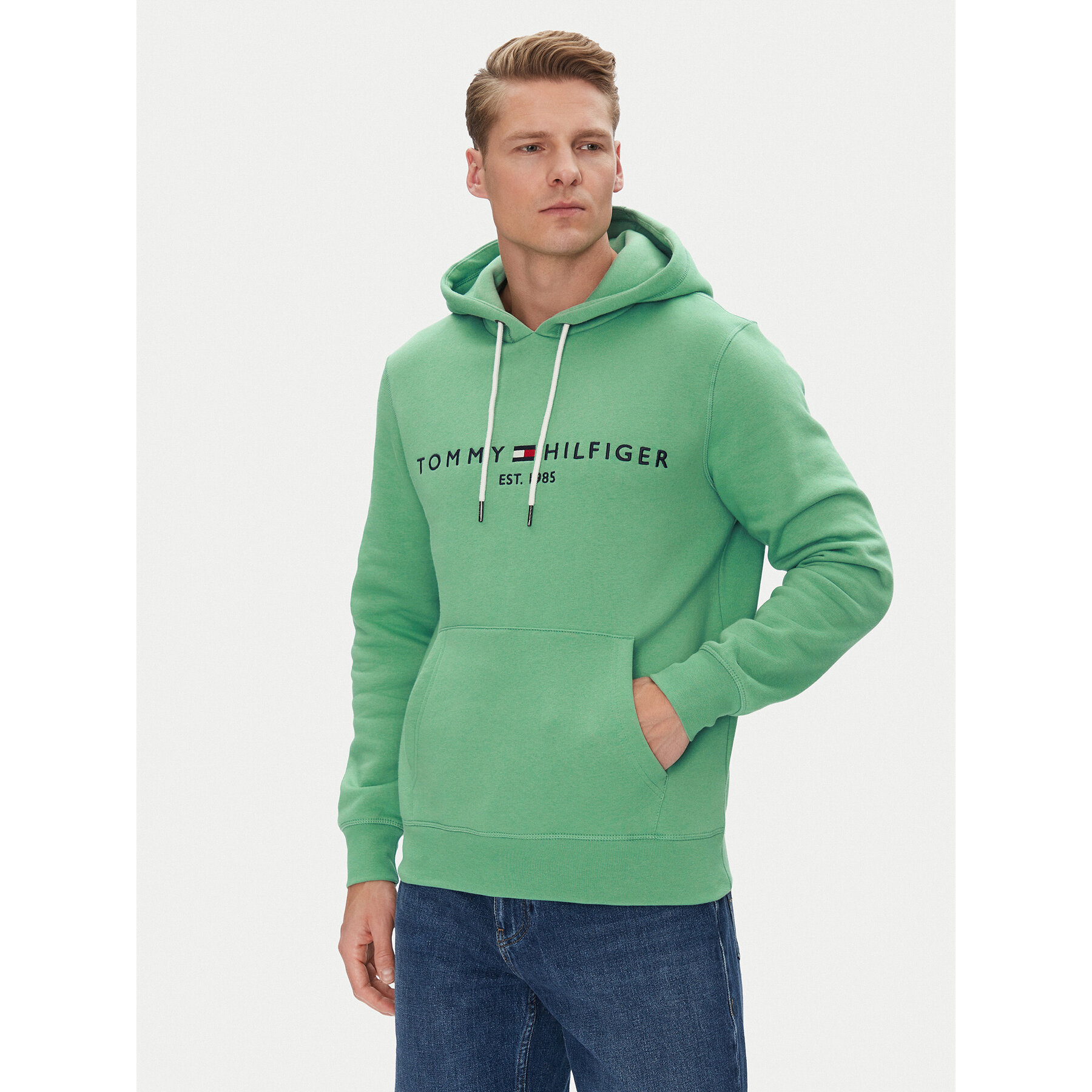 Tommy Hilfiger Bluza Logo MW0MW11599 Zielony Regular Fit