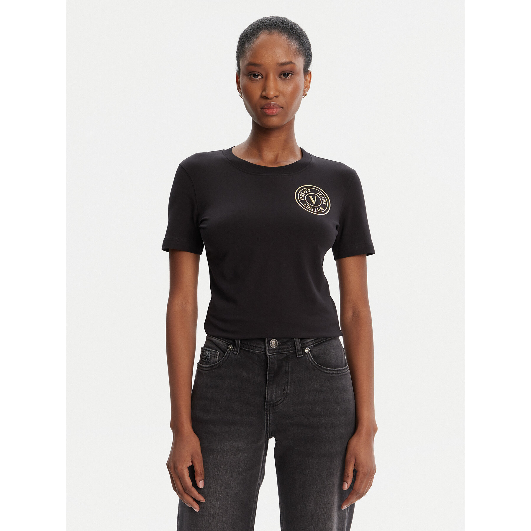 Versace Jeans Couture T-Shirt 79HAHT01 CJ03T Czarny Regular Fit