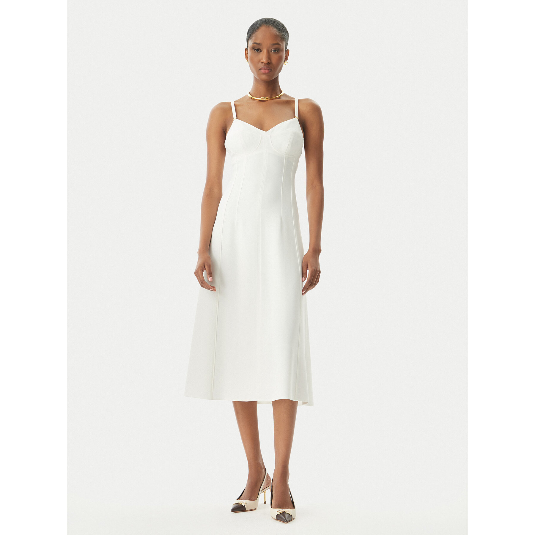 Elisabetta Franchi Sukienka koktajlowa AB74852E2 360 Biały Regular Fit