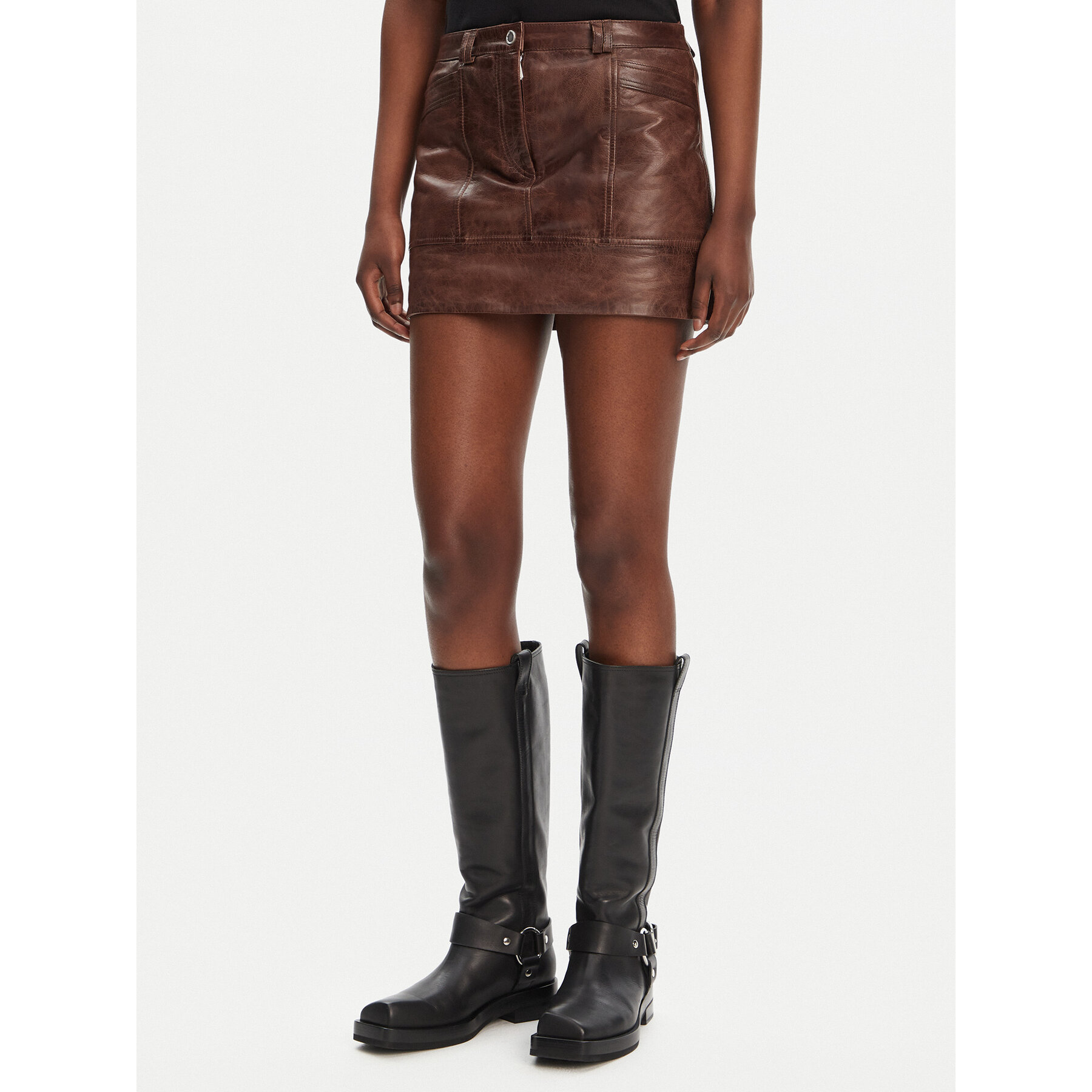 PINKO Spódnica skórzana Geordie 104957 A2I1 Brązowy Slim Fit