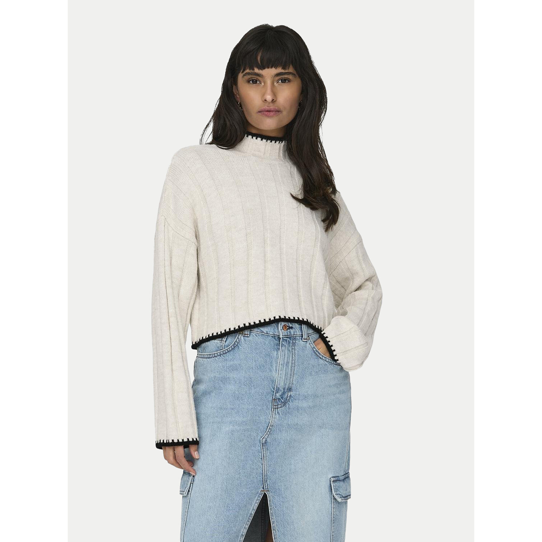 ONLY Sweter 15329963 Beżowy Regular Fit