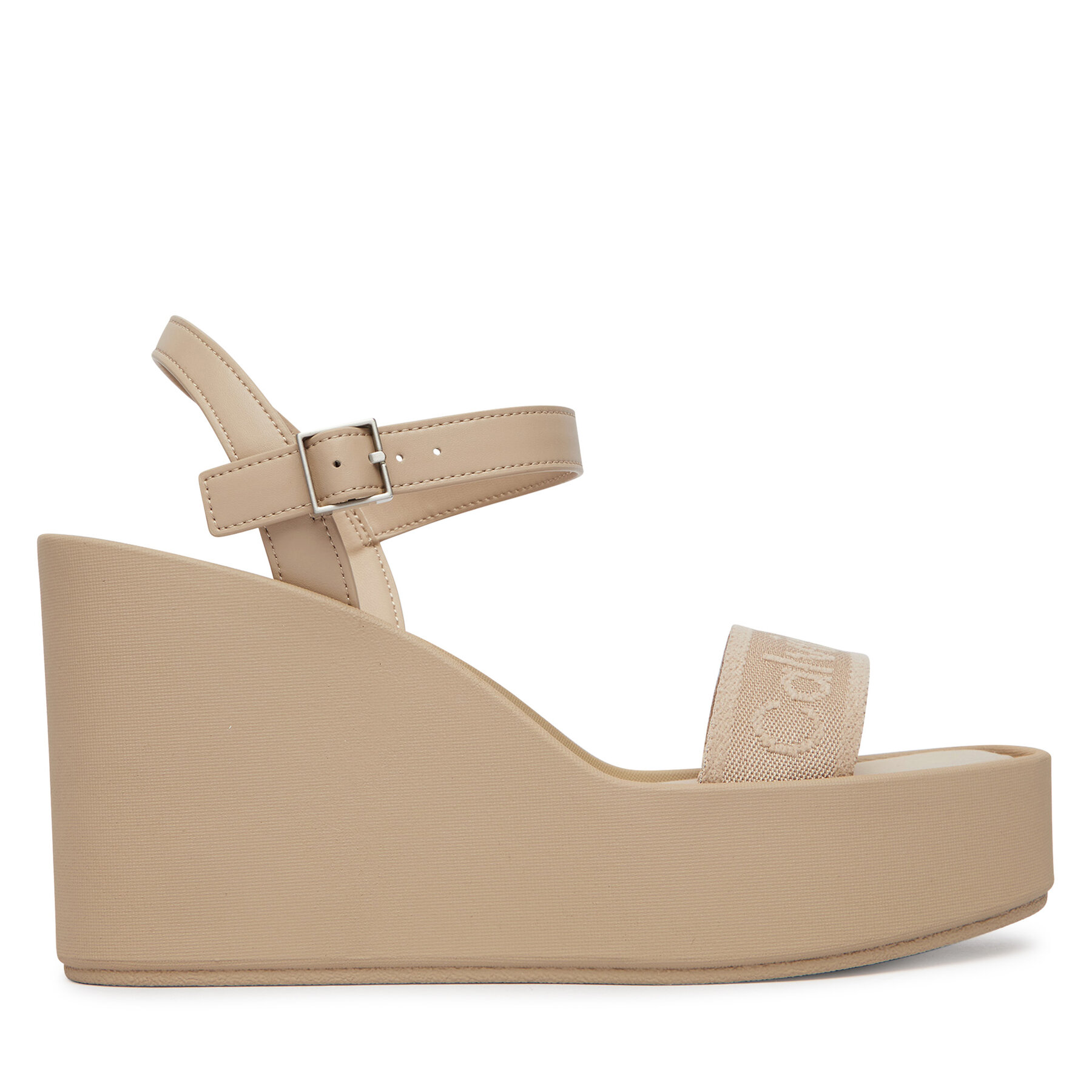 Calvin Klein Sandały Wedge 70 Sndl Webbing Lth HW0HW02882 Beżowy