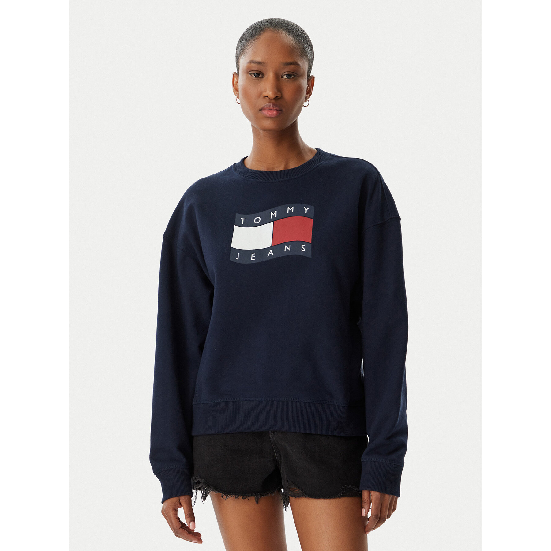Tommy Jeans Bluza Wavy Flag DW0DW22742 Granatowy Boxy Fit
