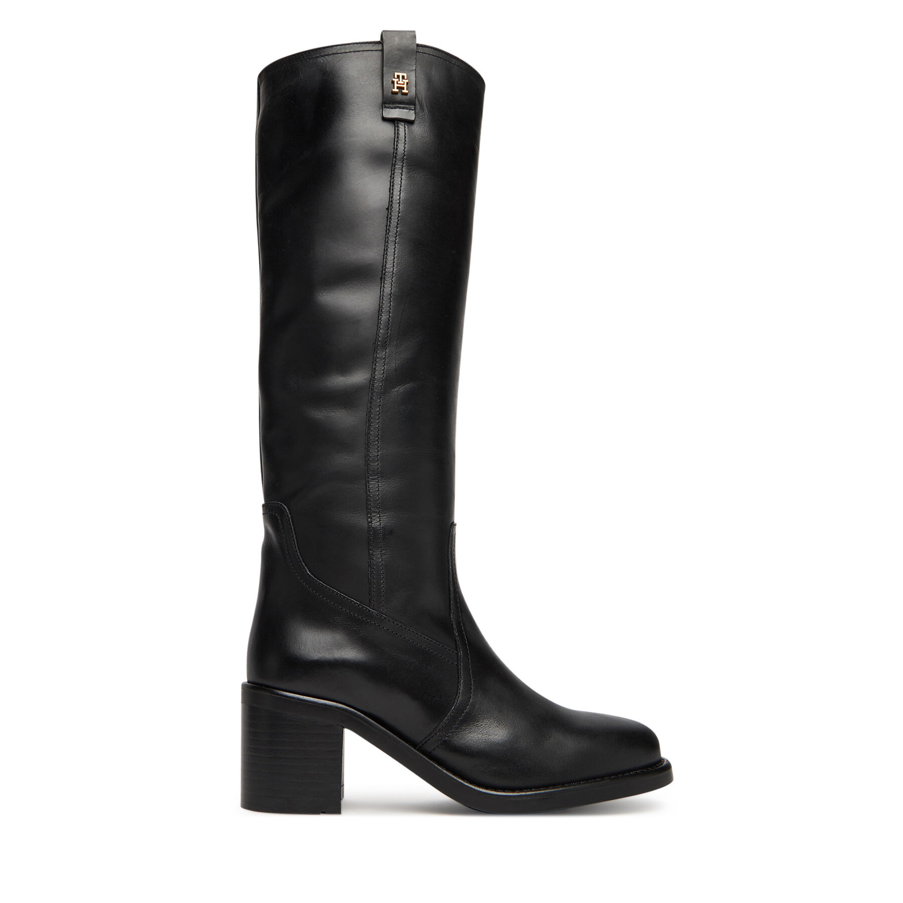 Tommy Hilfiger Kozaki Riding Lthr Long Boot Block Heel FW0FW08777 Czarny