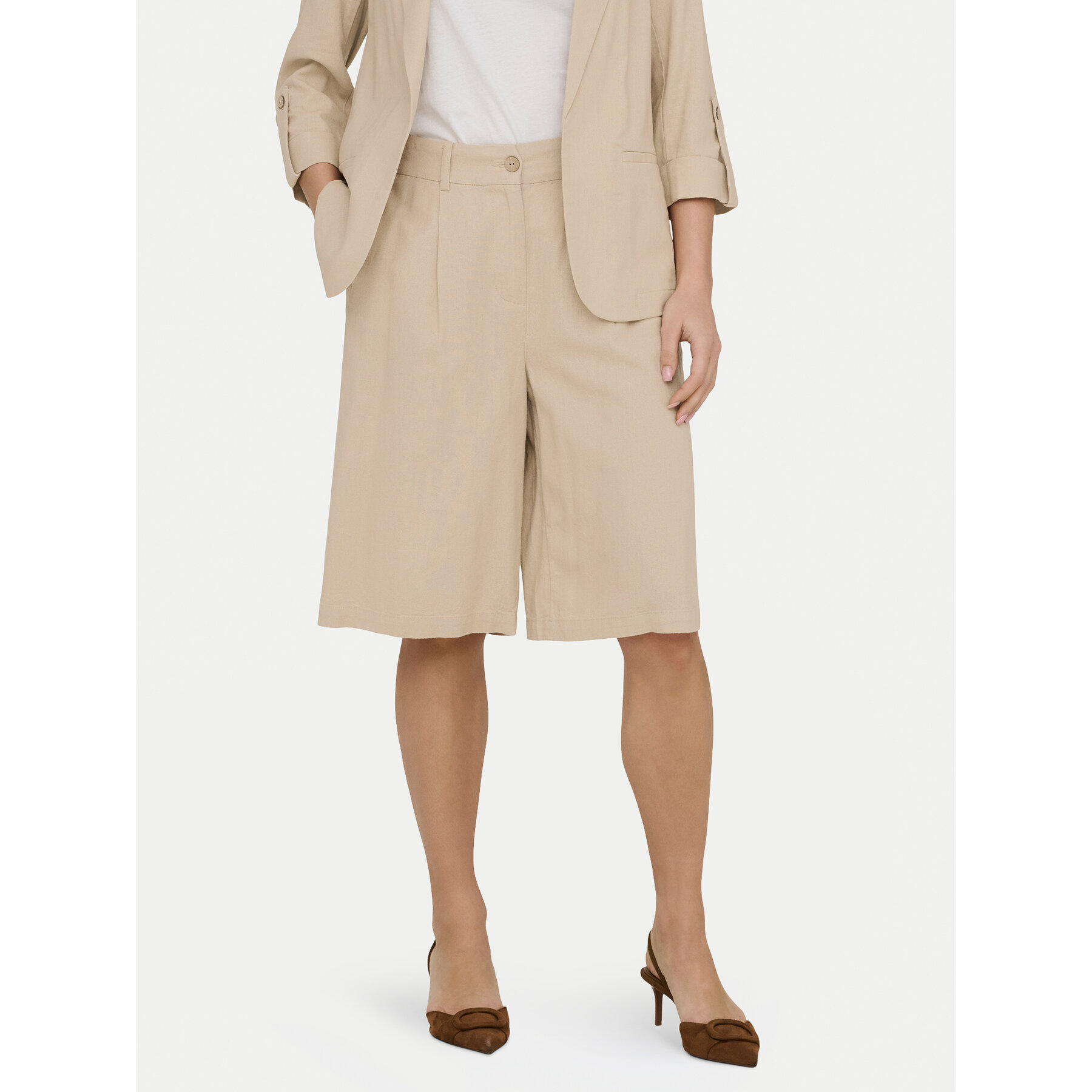 ONLY Bermudy Goa 15363720 Beżowy jasny Loose Fit