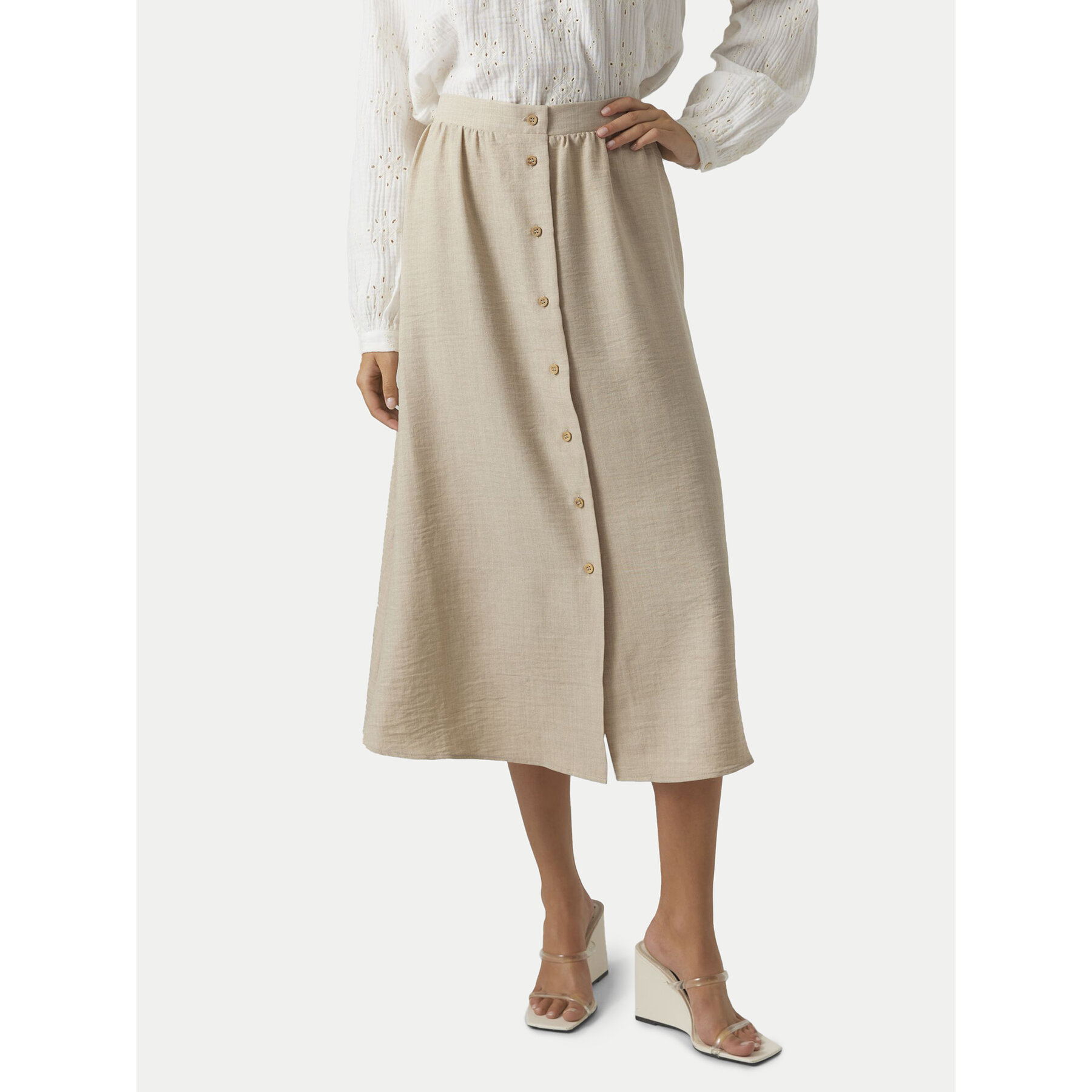 Vero Moda Spódnica midi Melaney 10304134 Beżowy Regular Fit