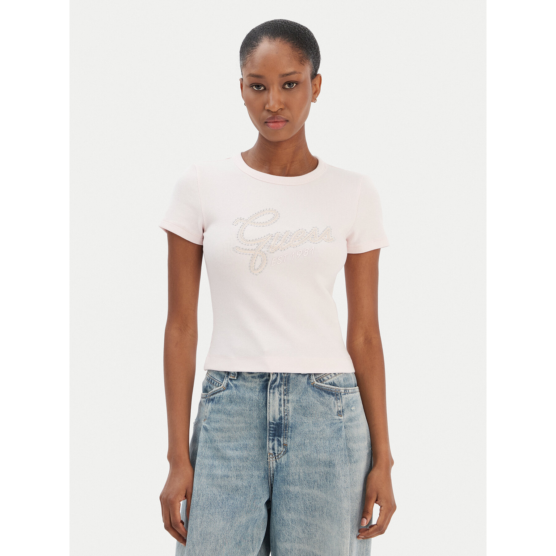 Guess T-Shirt W6RI22 KA0H1 Różowy Slim Fit