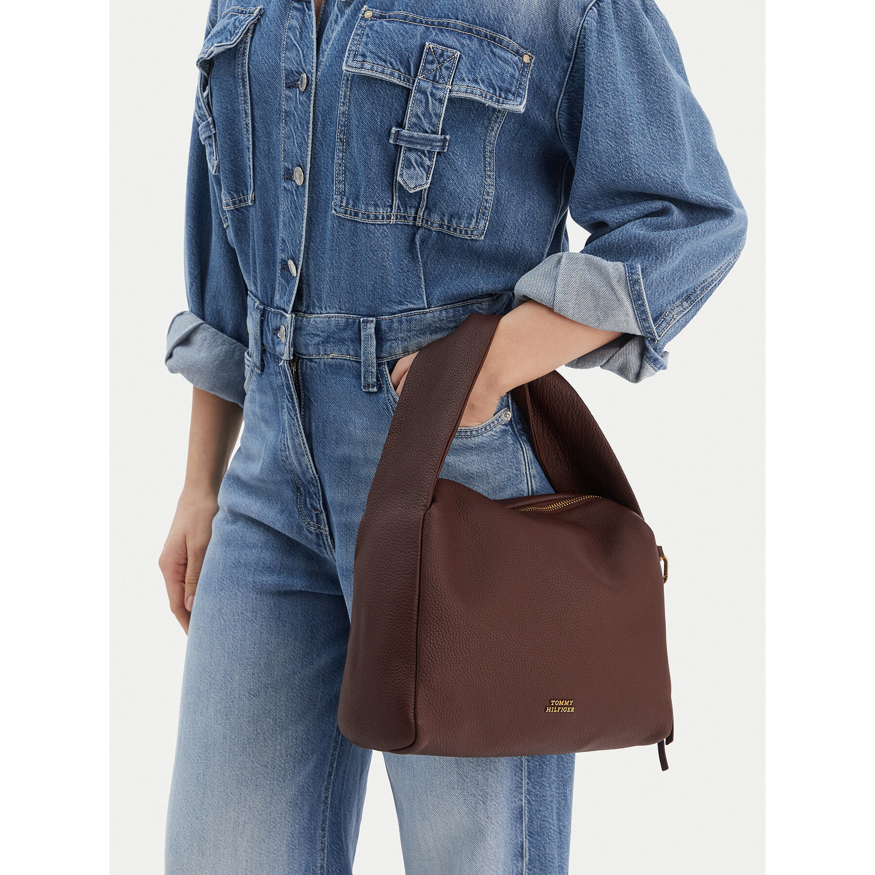 Tommy Hilfiger Torebka City Leather Shoulder Bag AW0AW18152 Brązowy