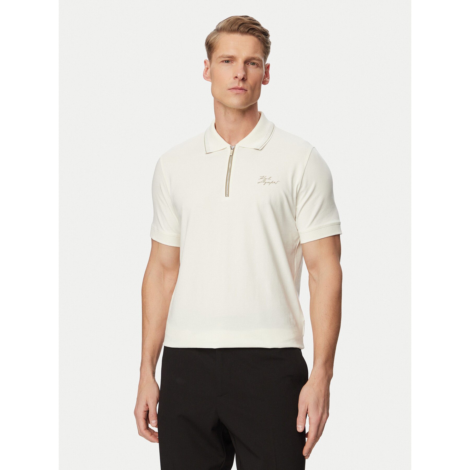KARL LAGERFELD Polo 745021 562221 Kremowy Regular Fit