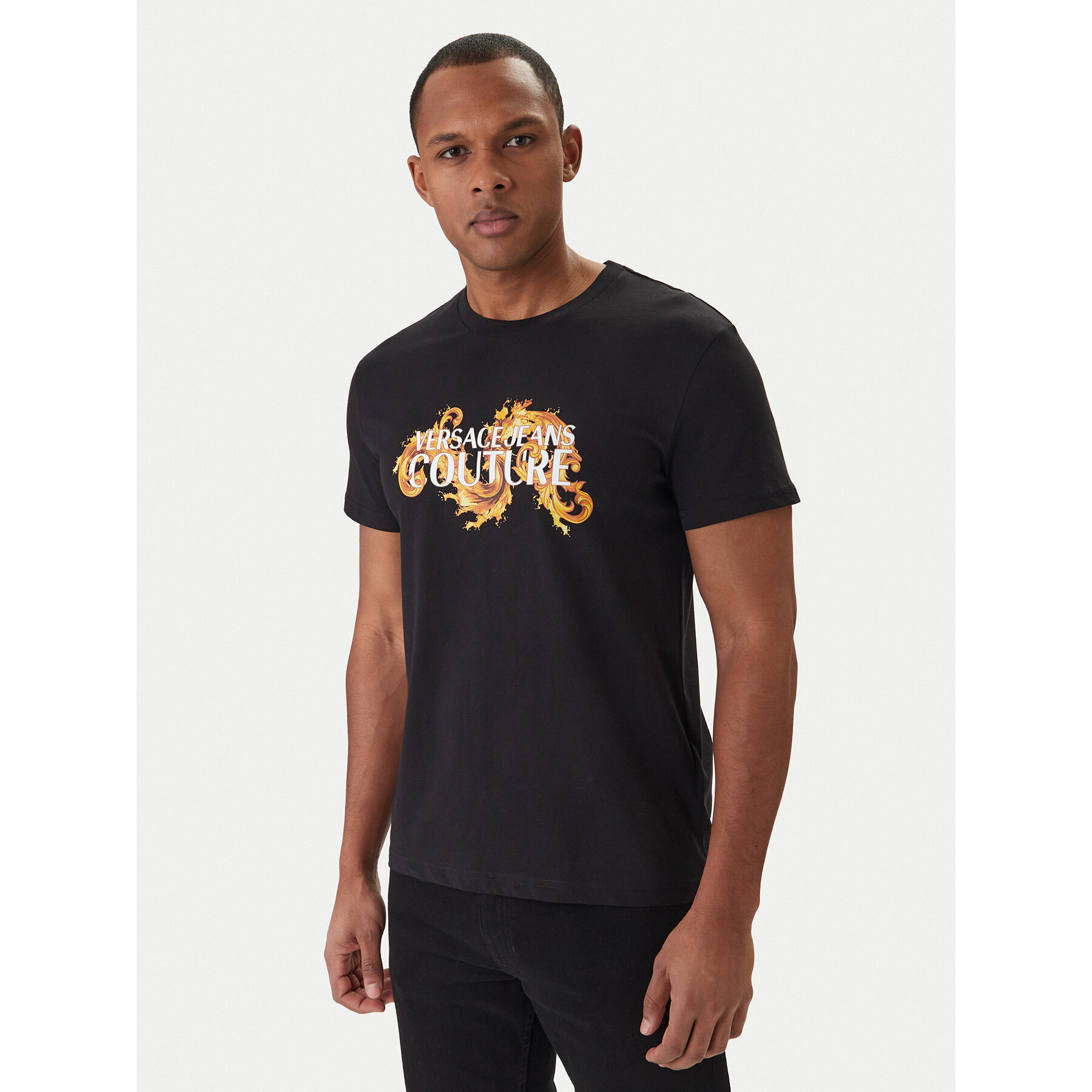 Versace Jeans Couture T-Shirt 80GAHE02 CJ00E Czarny Regular Fit