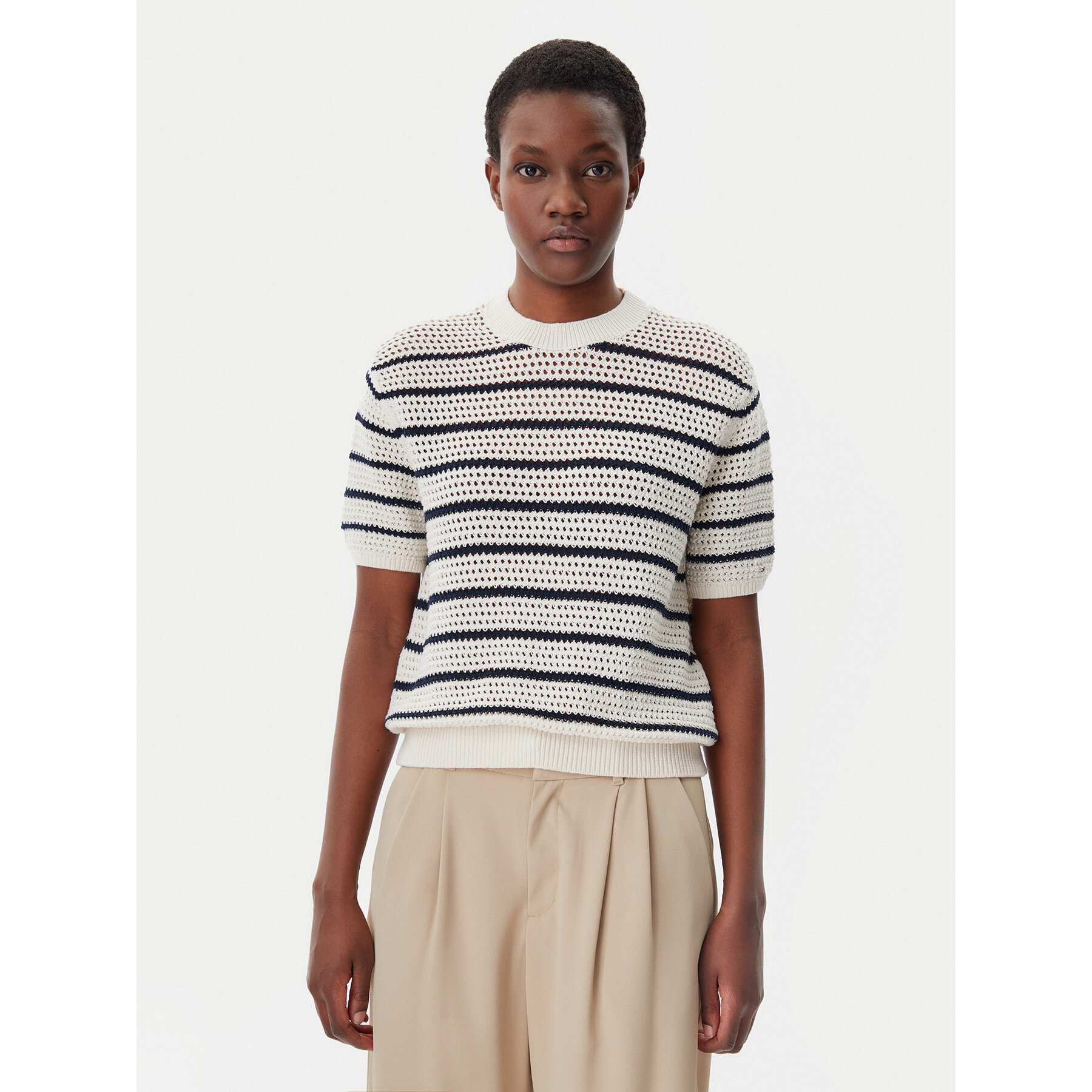 Tommy Hilfiger Sweter Pointelle WW0WW45950 Beżowy Regular Fit