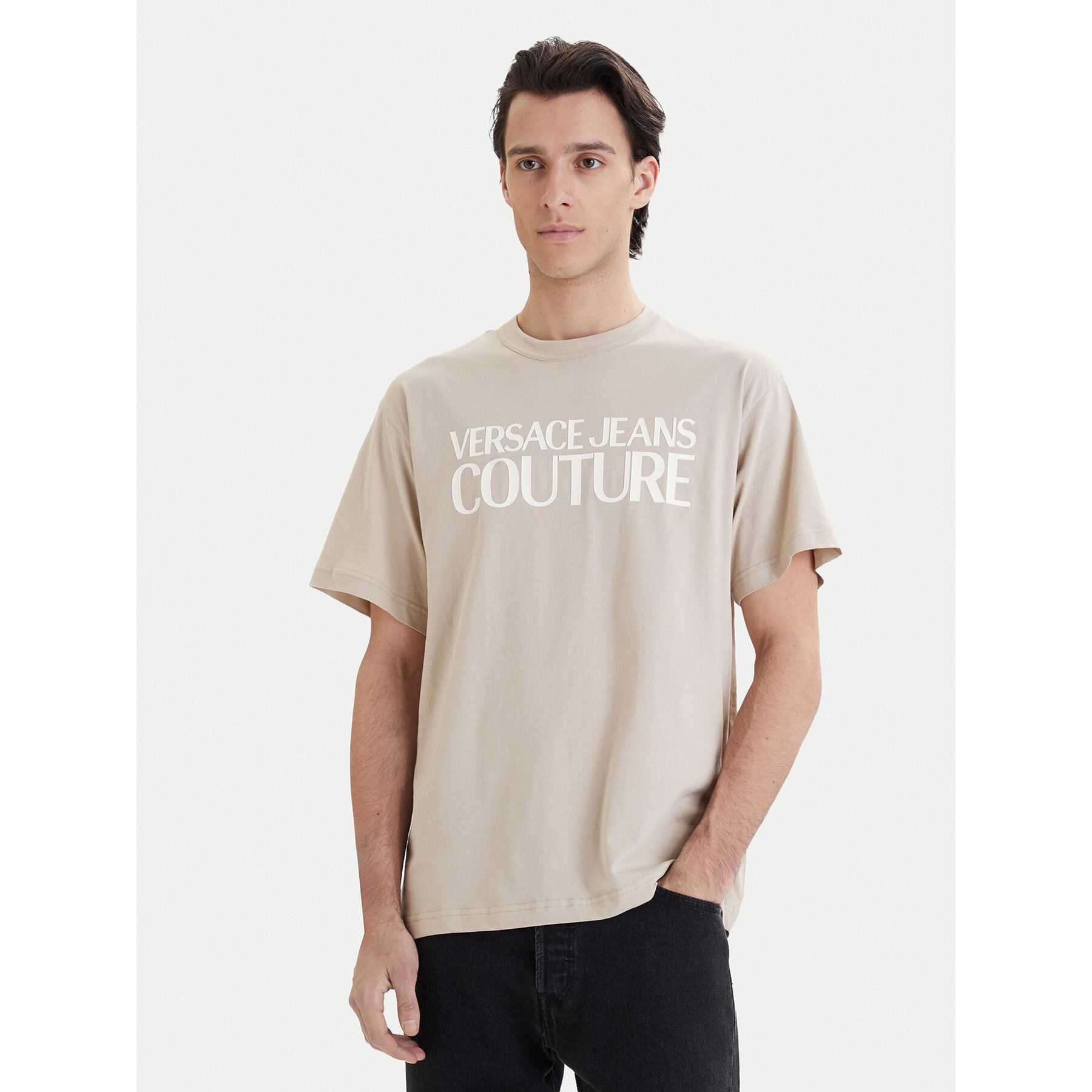 Versace Jeans Couture T-Shirt 80GAHT01 CJ00T Beżowy Regular Fit