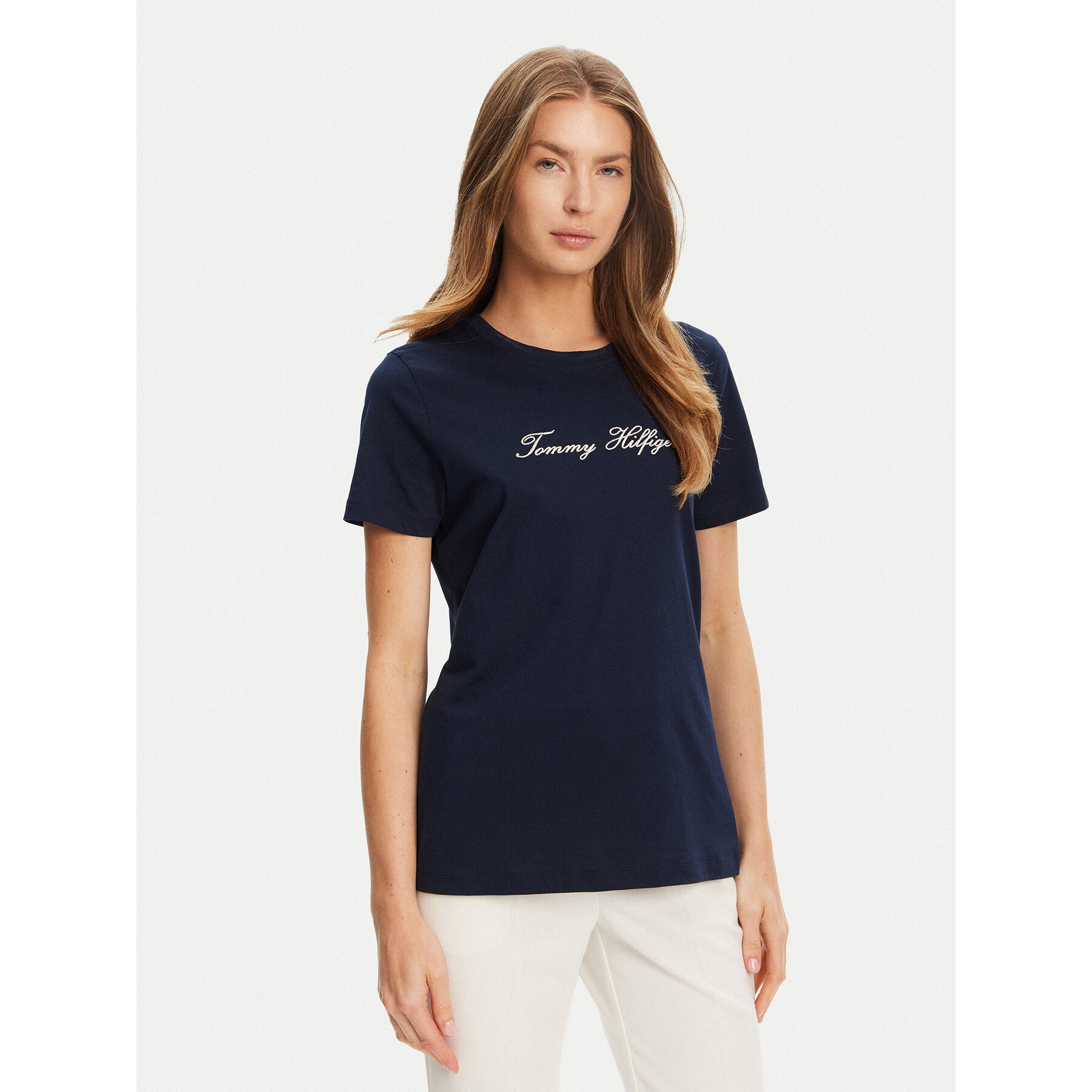 Tommy Hilfiger T-Shirt Script WW0WW47210 Granatowy Regular Fit