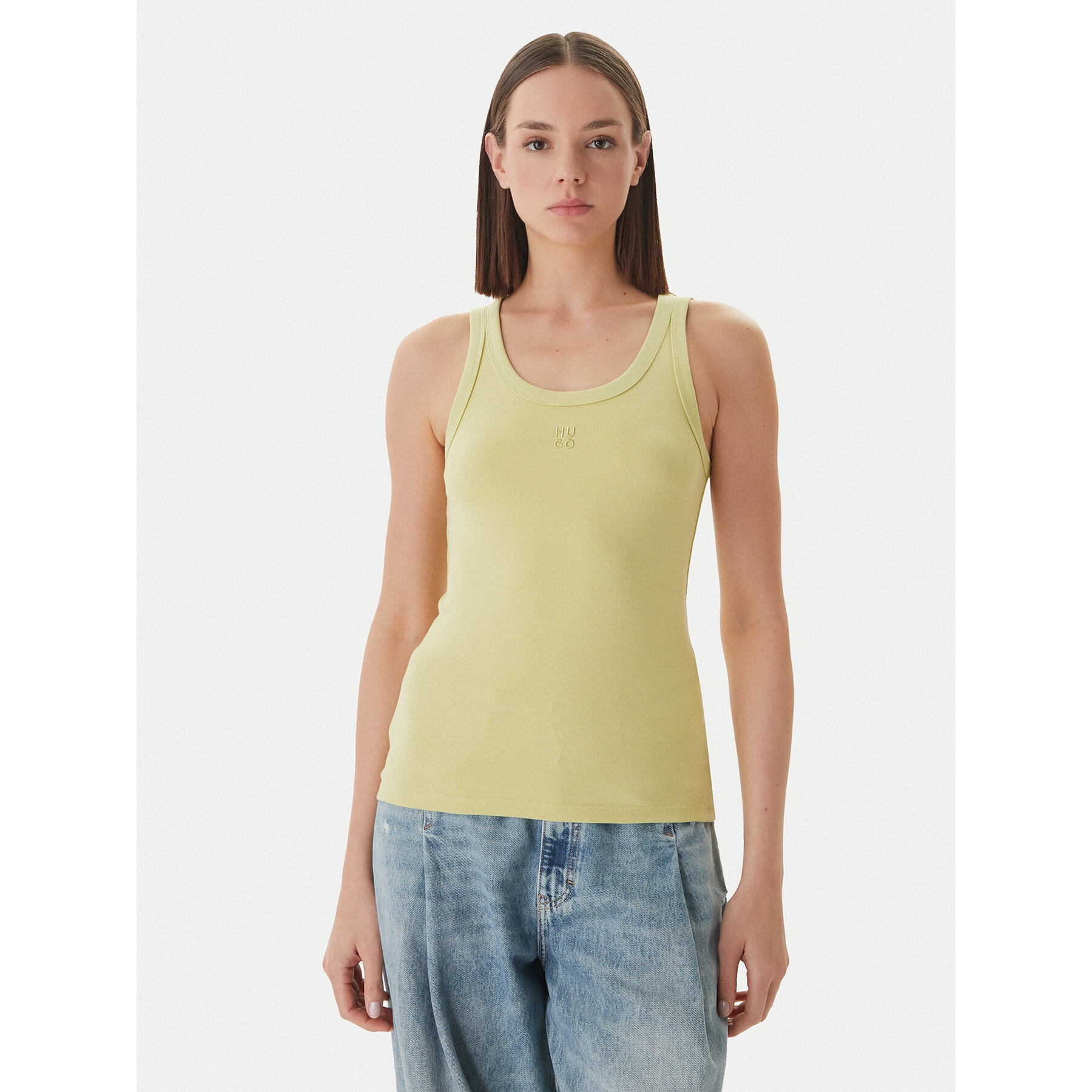 HUGO Top Datamia 50514489 Zielony jasny Slim Fit