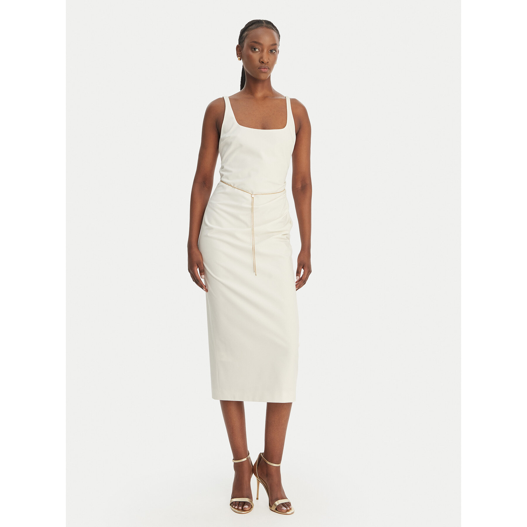 HUGO Sukienka koktajlowa Kankeni 50558191 Écru Slim Fit