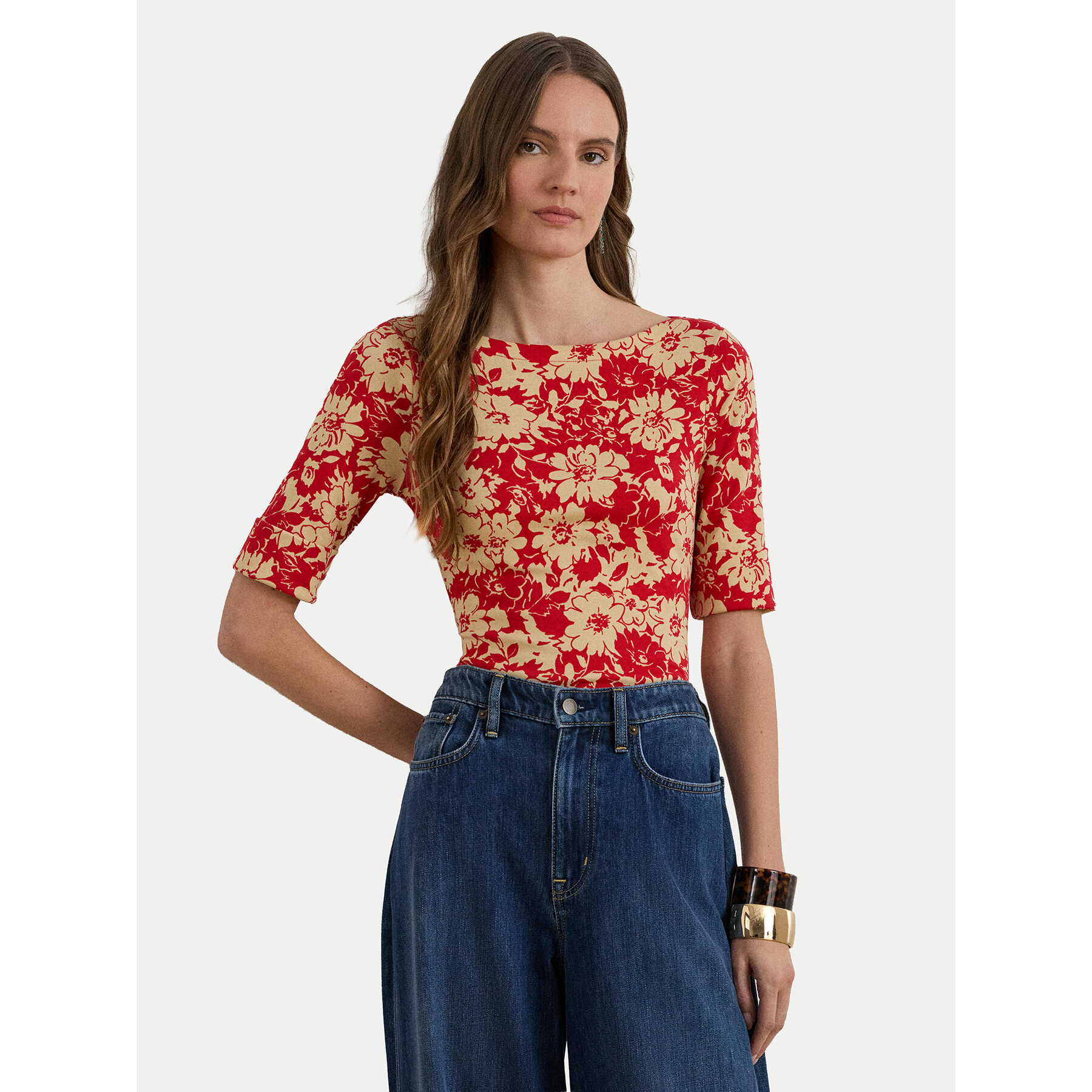 LAUREN RALPH LAUREN Bluzka 200P09078001 Czerwony Slim Fit