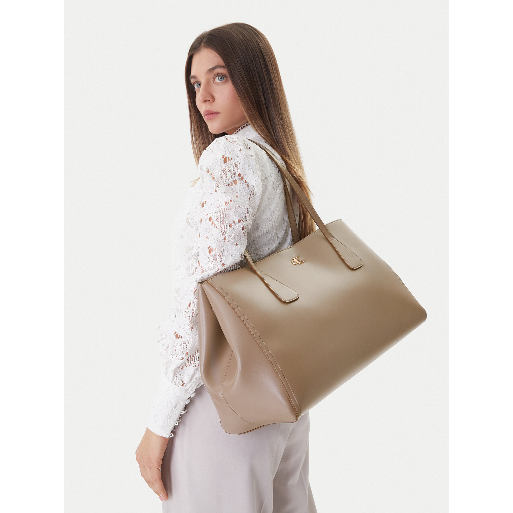 Calvin Klein Torebka Ck Snap Large Tote LV04F3502G Beżowy