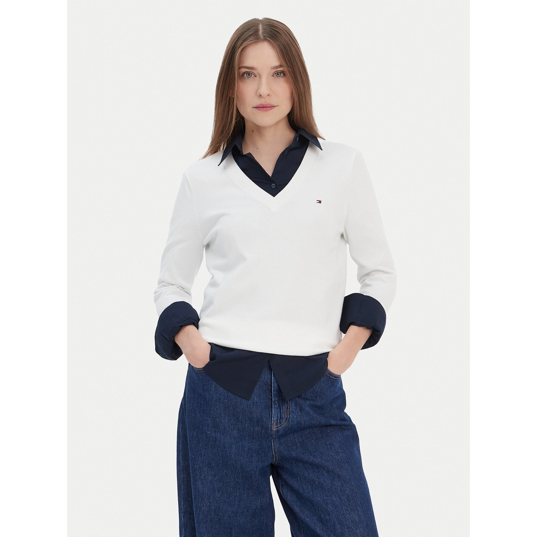 Tommy Hilfiger Sweter WW0WW42049 Biały Regular Fit