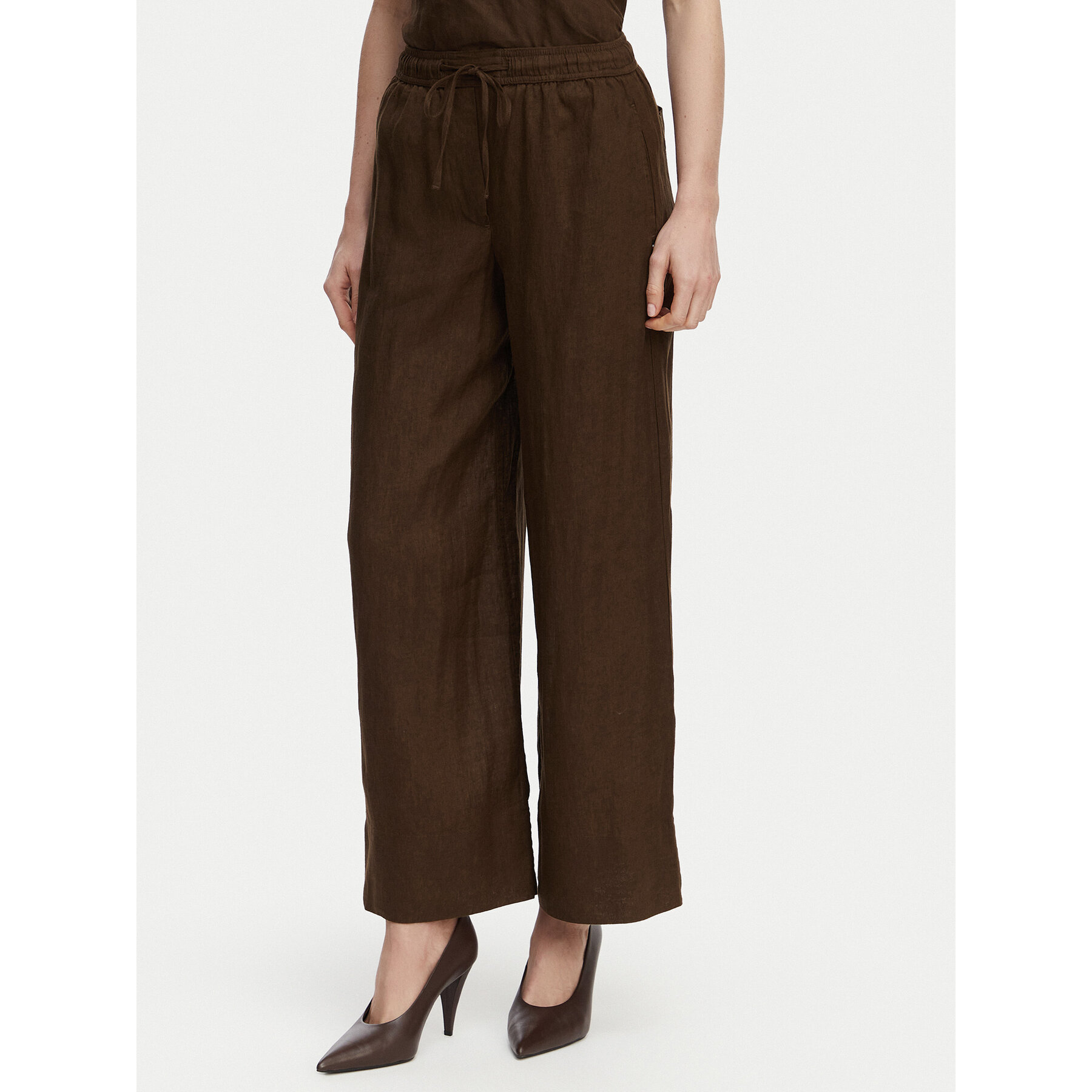Tommy Hilfiger Spodnie materiałowe WW0WW48970 Brązowy ciemny Wide Leg