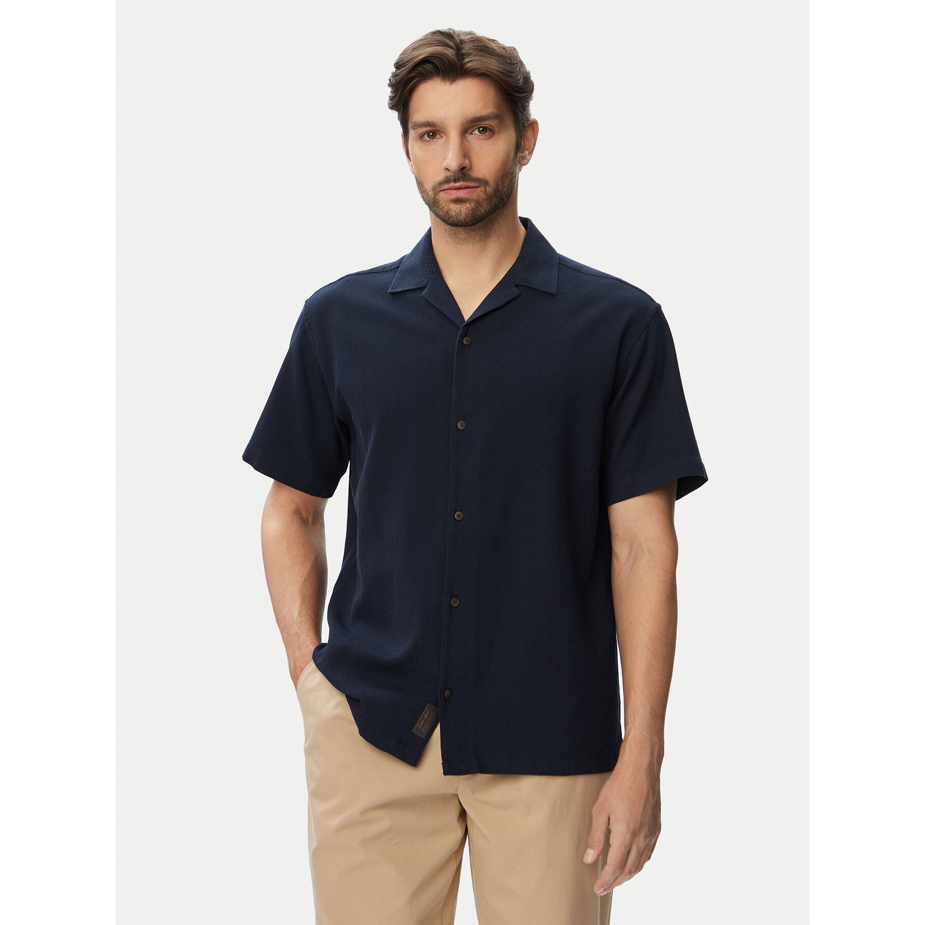 Jack & Jones Koszula Global Waffle Resort 12295551 Granatowy Relaxed Fit