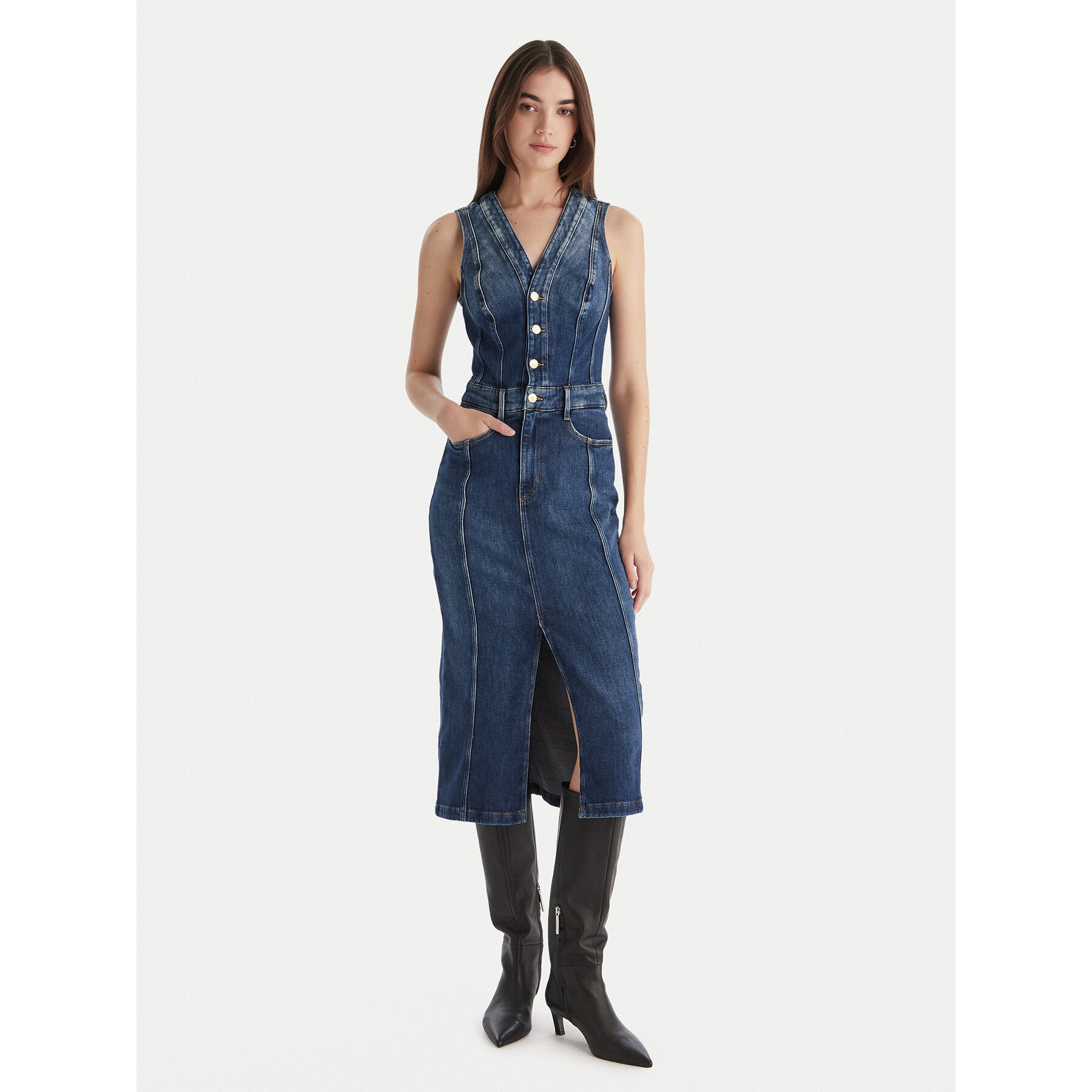 Guess Sukienka jeansowa W5BK40 D0615 Niebieski Regular Fit