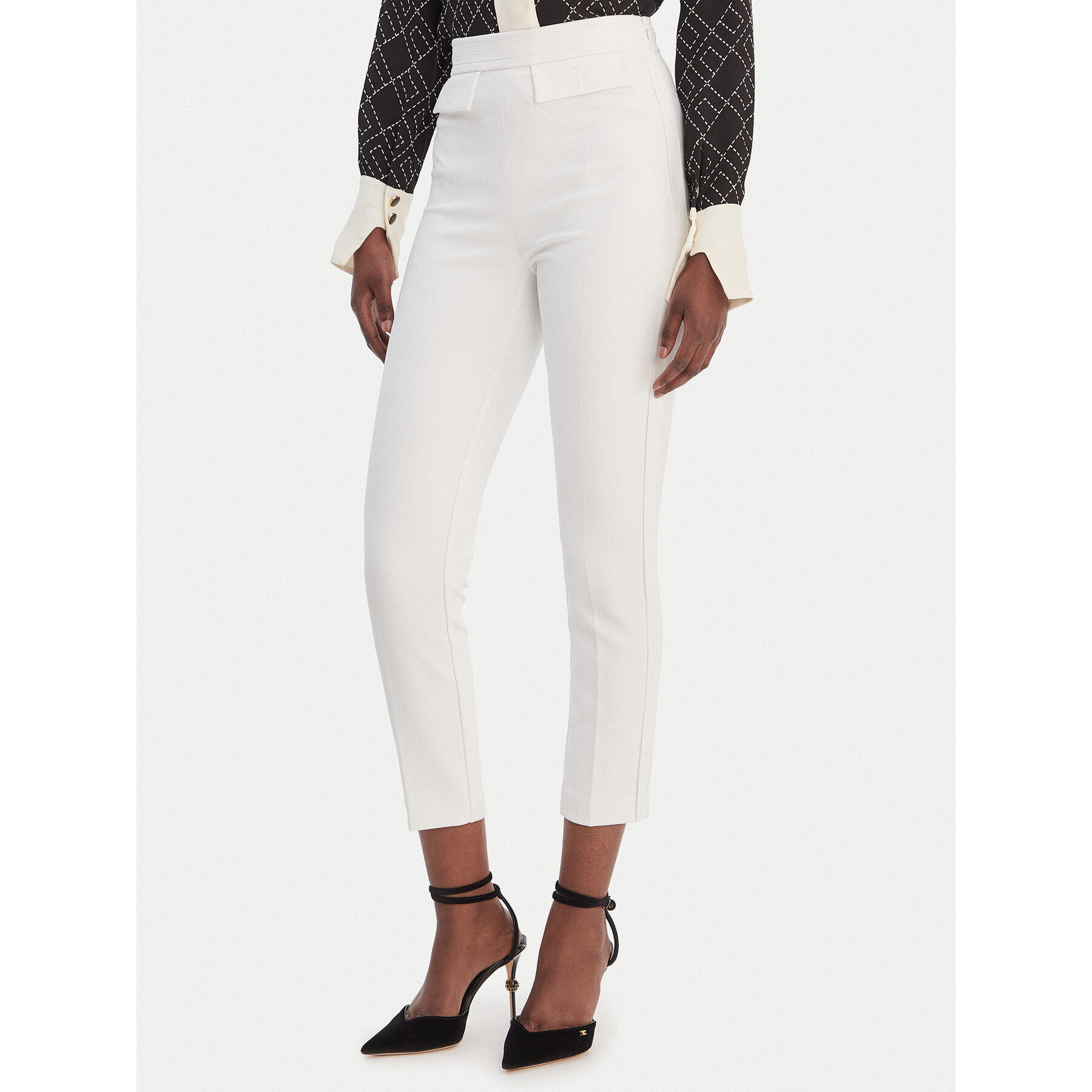 Elisabetta Franchi Spodnie materiałowe PA-170-61E2-V290 Biały Regular Fit