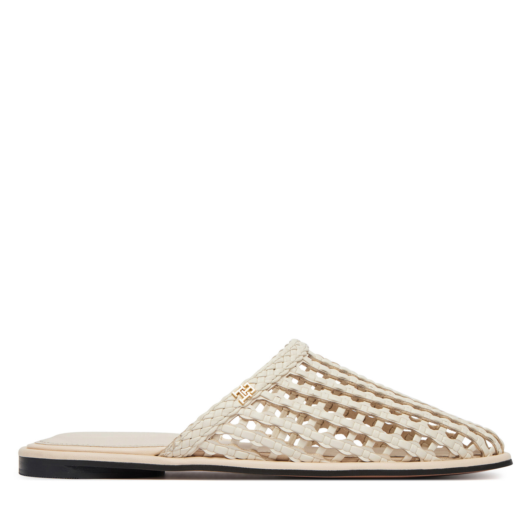 Tommy Hilfiger Klapki Hilfiger Leather Mix Flat Mule FW0FW09280 Kremowy