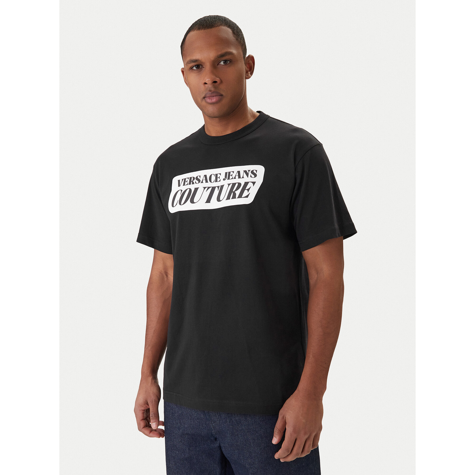 Versace Jeans Couture T-Shirt 80GAHT17 CJ00T Czarny Regular Fit