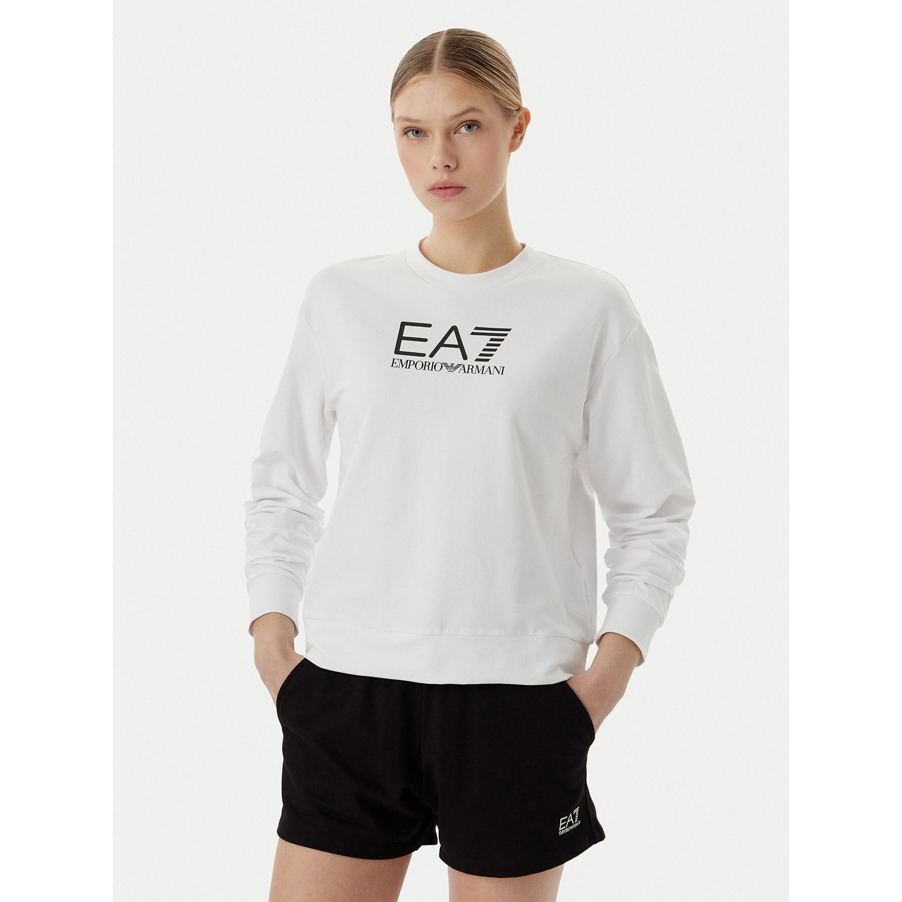 EA7 Emporio Armani Komplet bluza i szorty sportowe 7W000974 AF13135 M0003 Biały Regular Fit