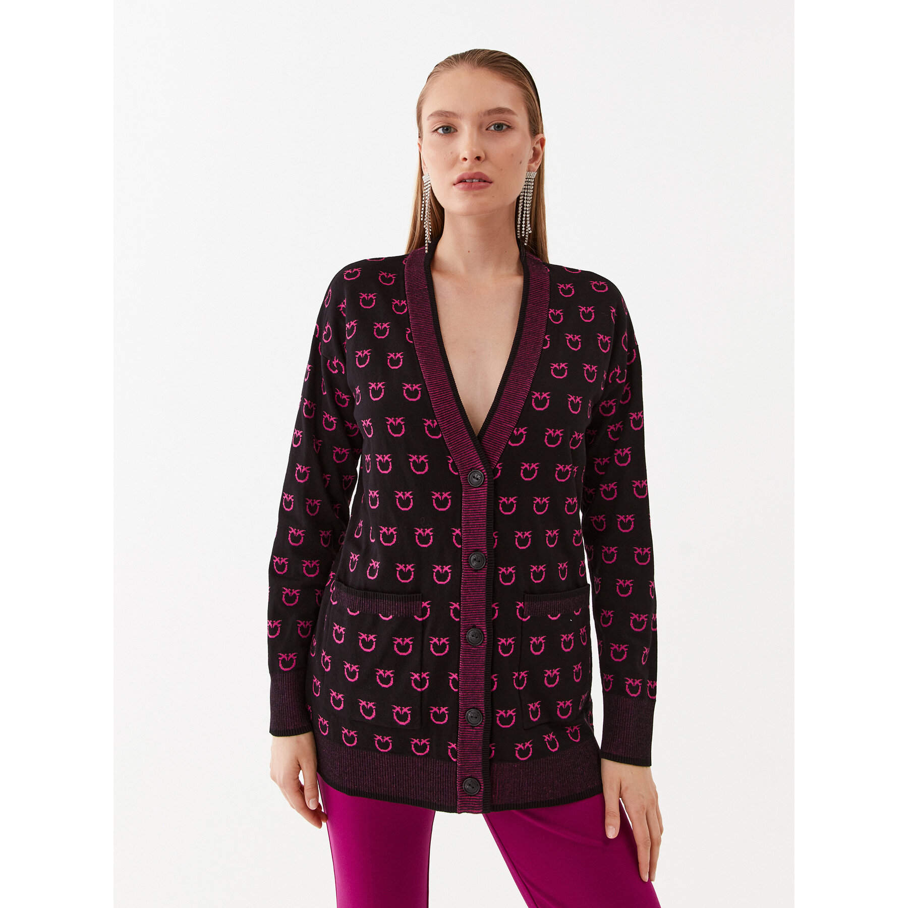 Pinko Kardigan 101562 A112 Czarny Regular Fit