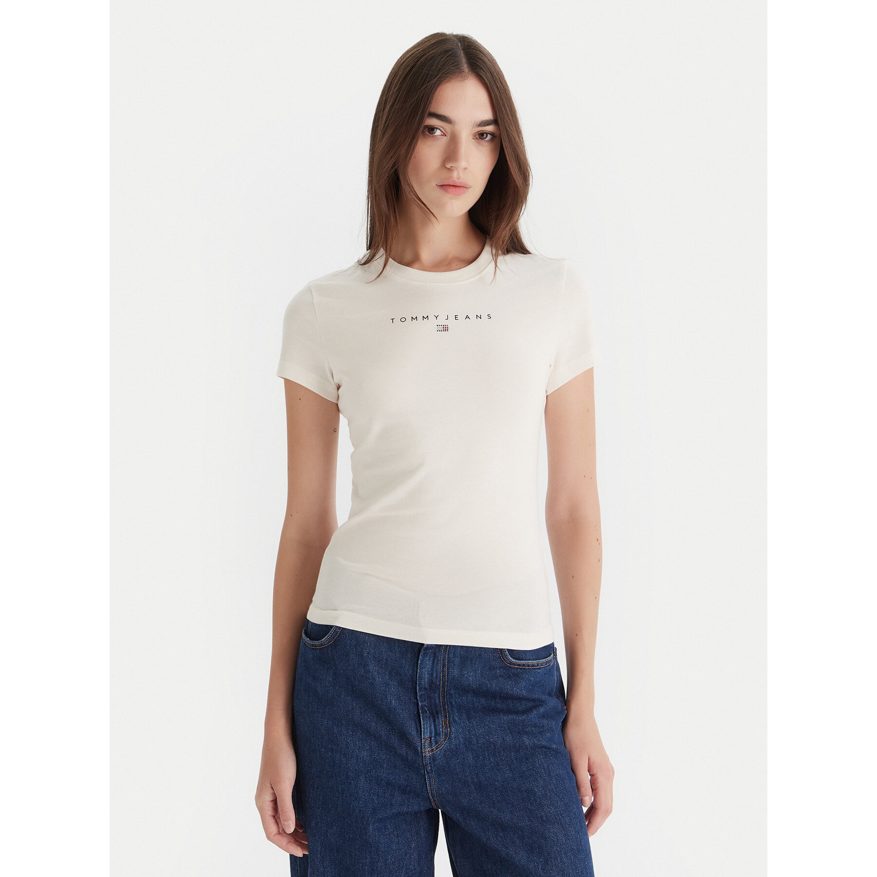 Tommy Jeans T-Shirt Bling Linear DW0DW21550 Biały Slim Fit
