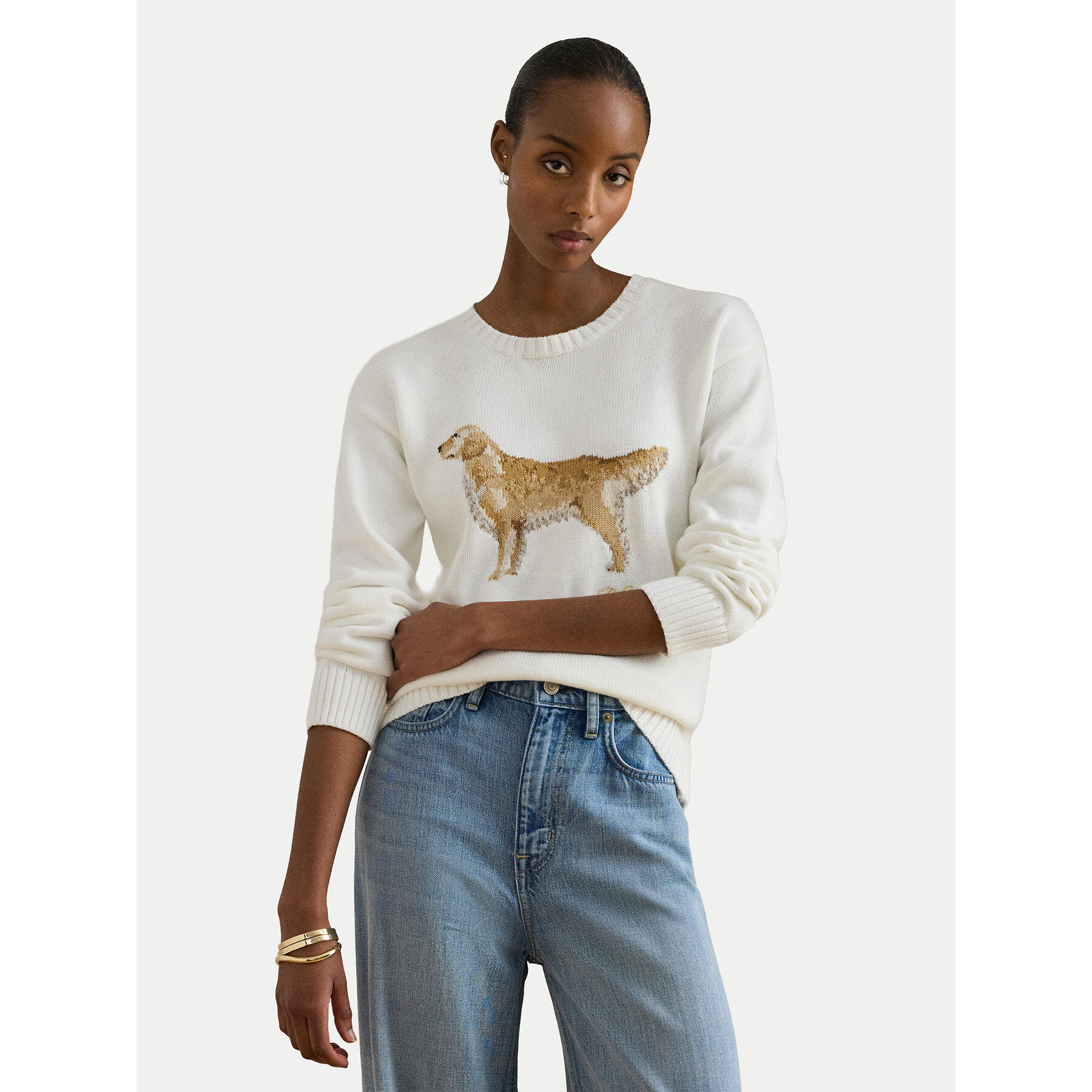 LAUREN RALPH LAUREN Sweter 200P10148001 Biały Relaxed Fit