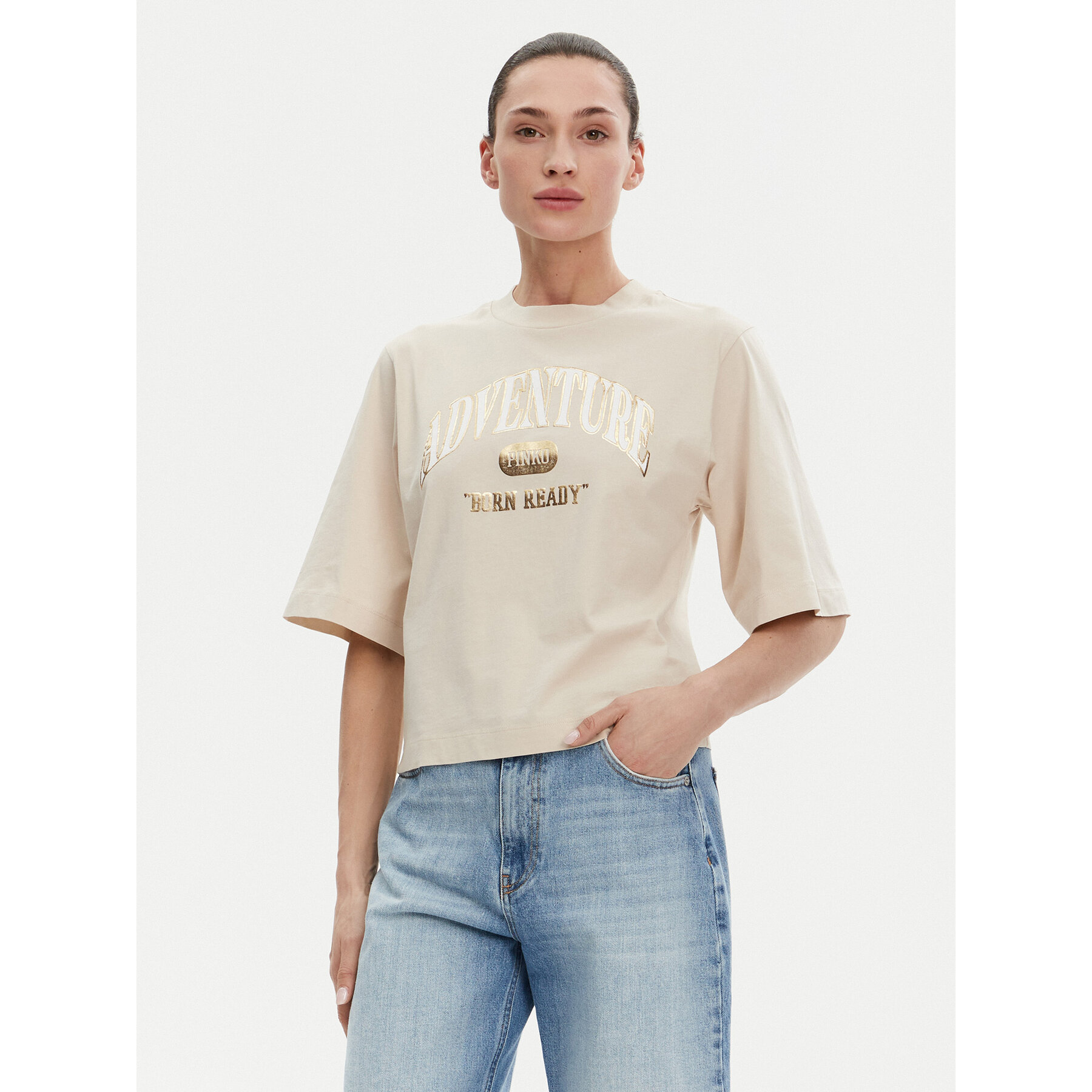 PINKO T-Shirt Niamey 104604 A2CS Beżowy Regular Fit