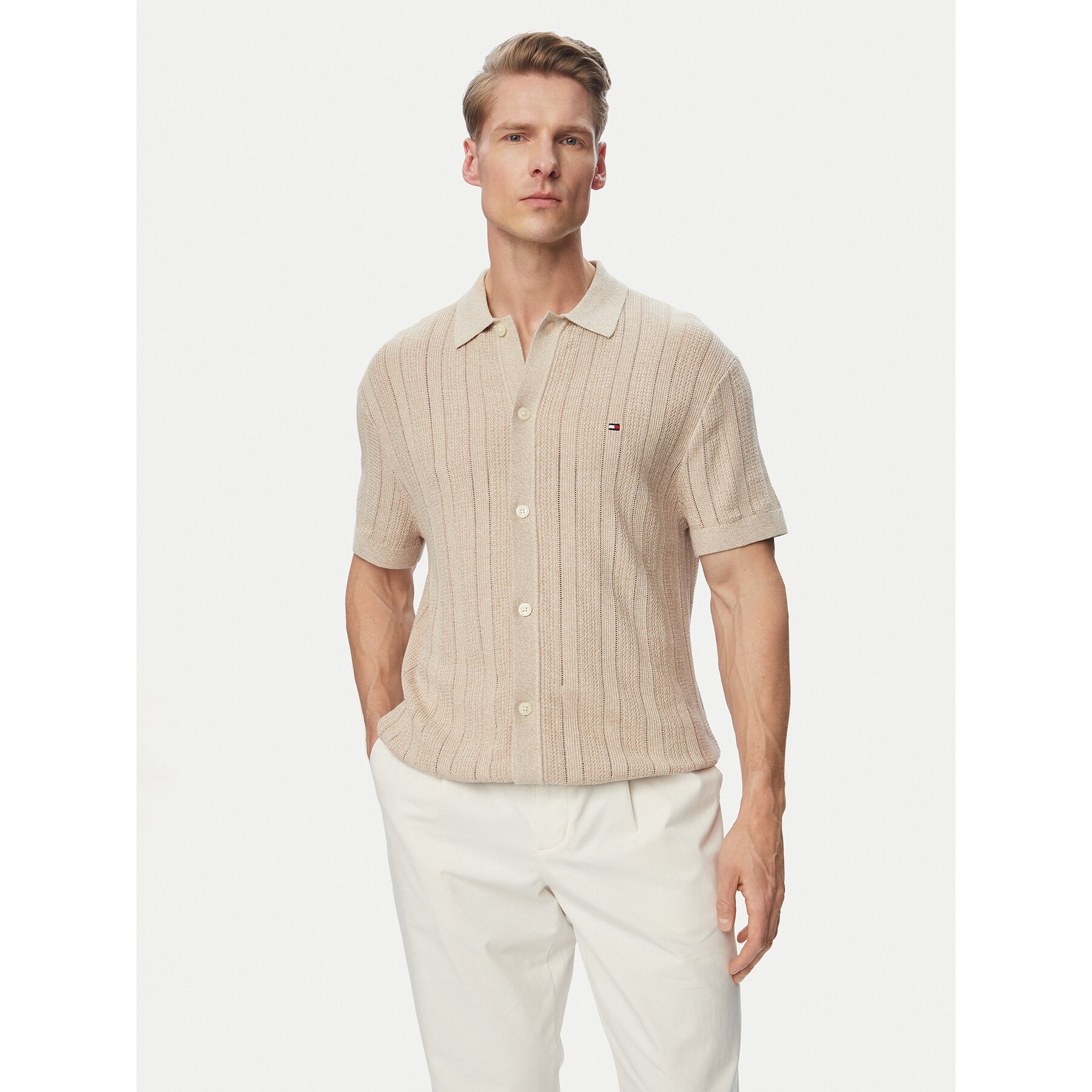 Tommy Hilfiger Koszula Pointelle MW0MW43249 Beżowy Regular Fit
