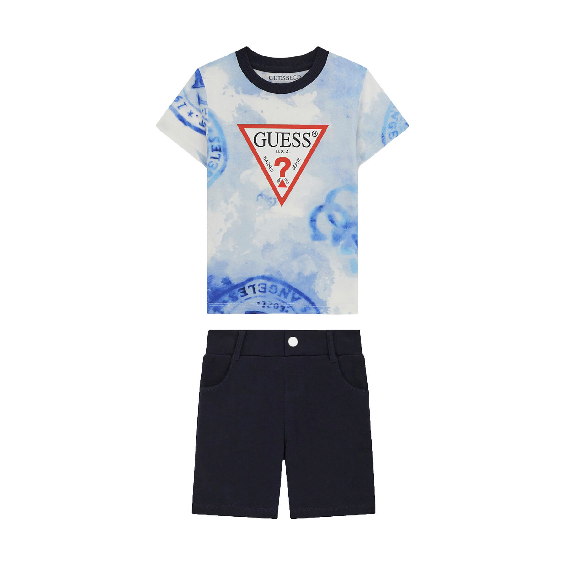 Guess Komplet t-shirt i szorty sportowe N6GG00 K8HM4 Granatowy Regular Fit