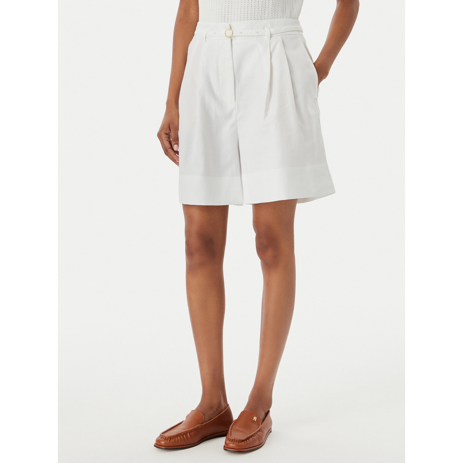 Tommy Hilfiger Szorty materiałowe WW0WW49040 Biały Wide Leg