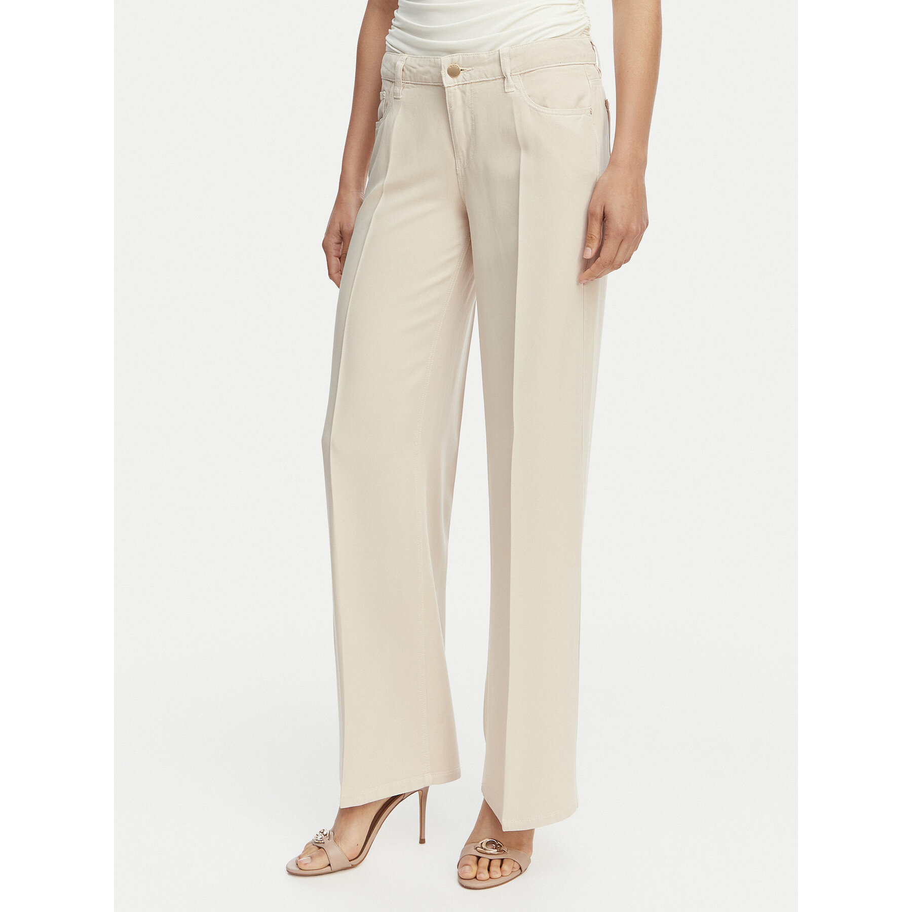 Guess Jeansy W4GA96 WDP85 Kremowy Wide Leg