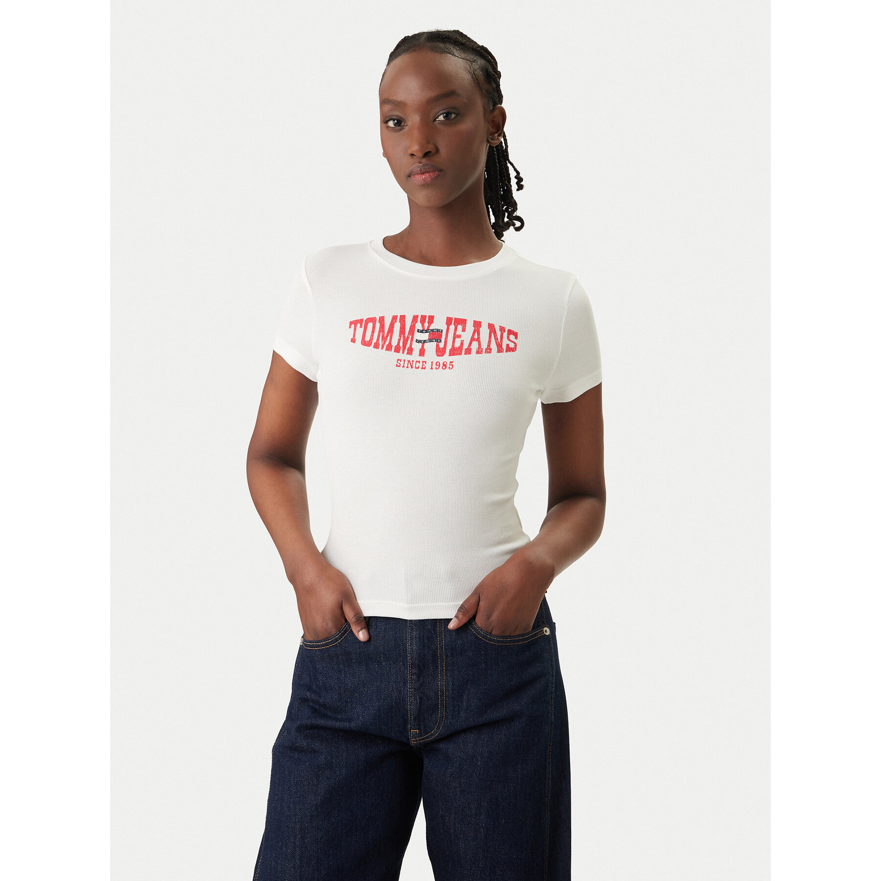 Tommy Jeans T-Shirt Wavy Flag DW0DW22272 Biały Slim Fit