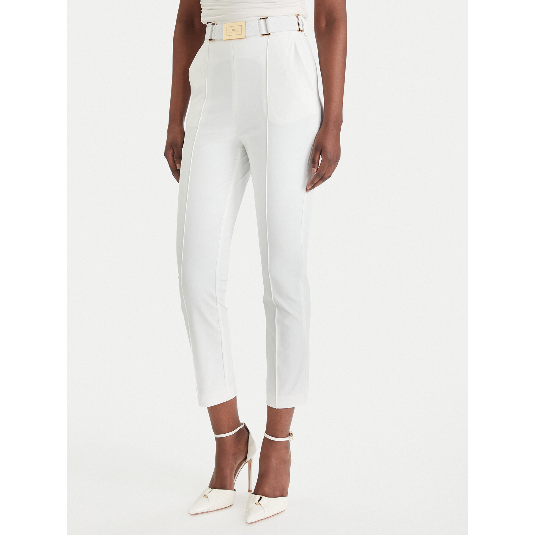 Elisabetta Franchi Spodnie materiałowe PA-132-61E2-V350 Biały Regular Fit