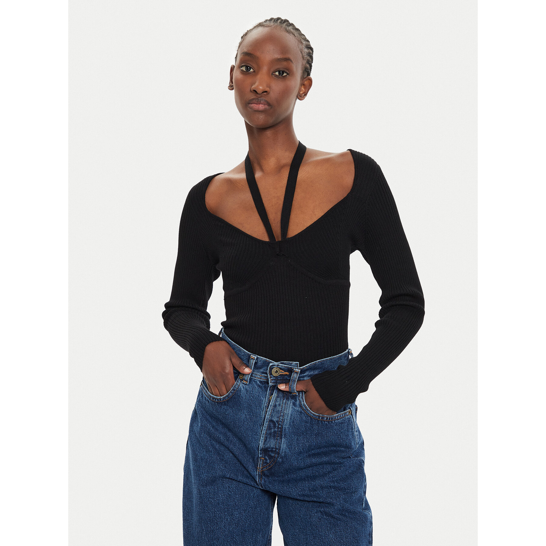 Brave Soul Sweter LK-273BUSTED Czarny Slim Fit