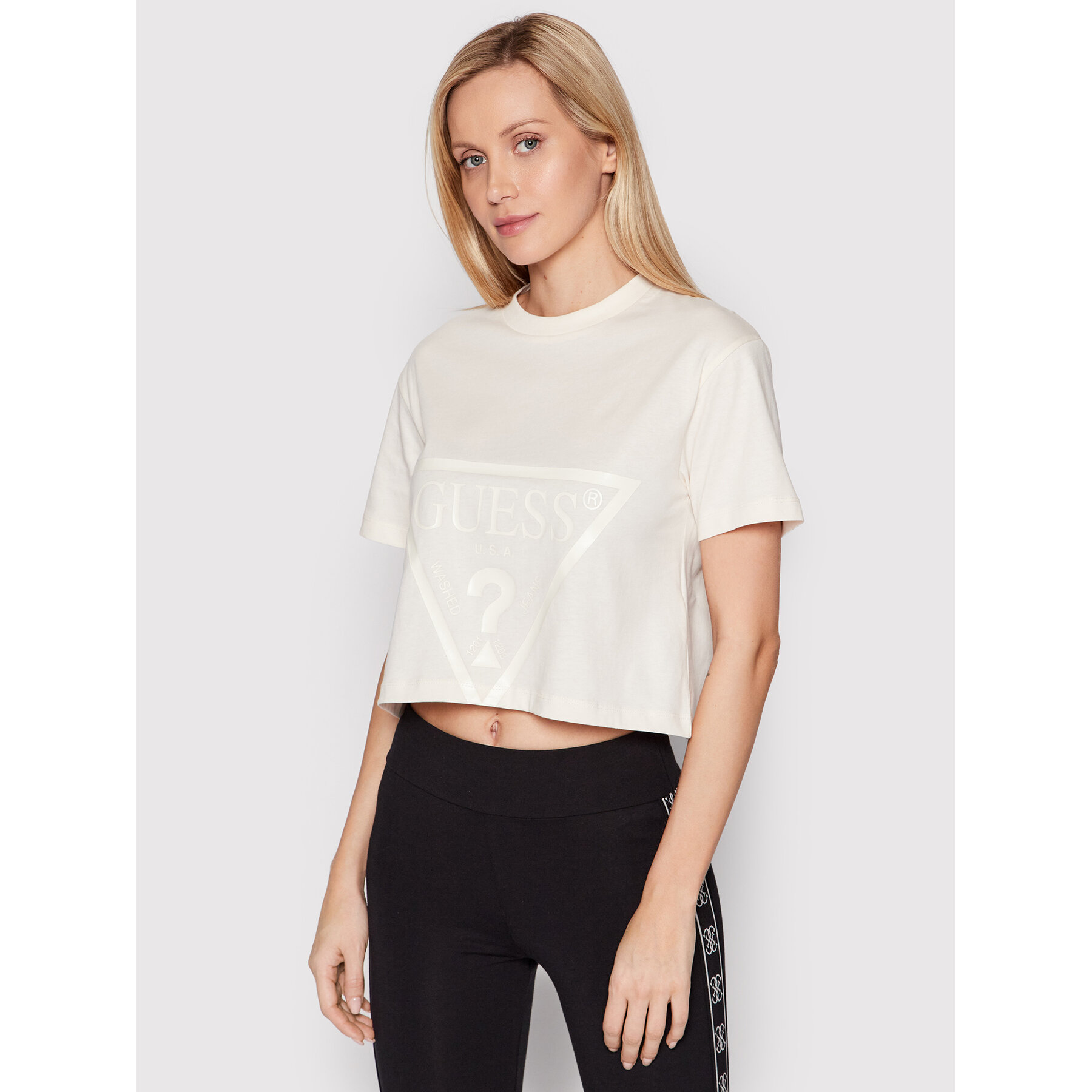 Guess T-Shirt V2YI06 K8HM0 Beżowy Regular Fit