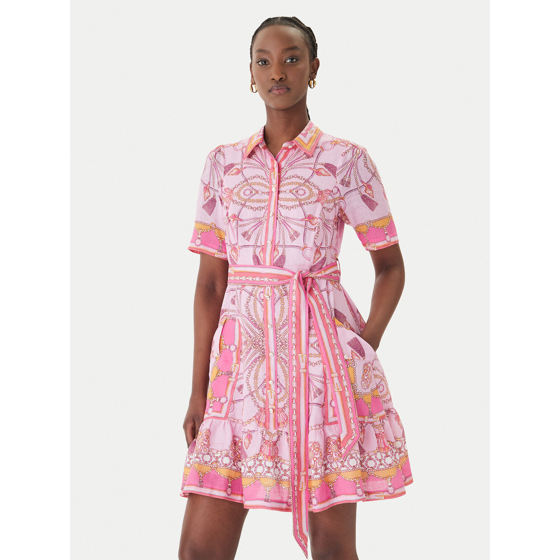 Hale Bob Sukienka letnia with linen Aula 61SG670A Różowy Regular Fit