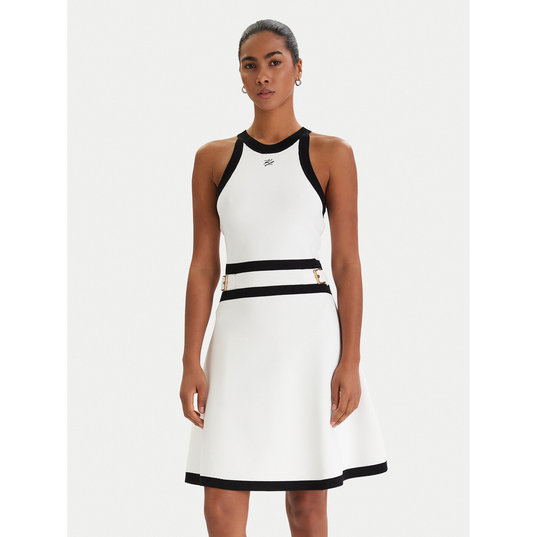 KARL LAGERFELD Sukienka dzianinowa B1W13004 Biały Regular Fit