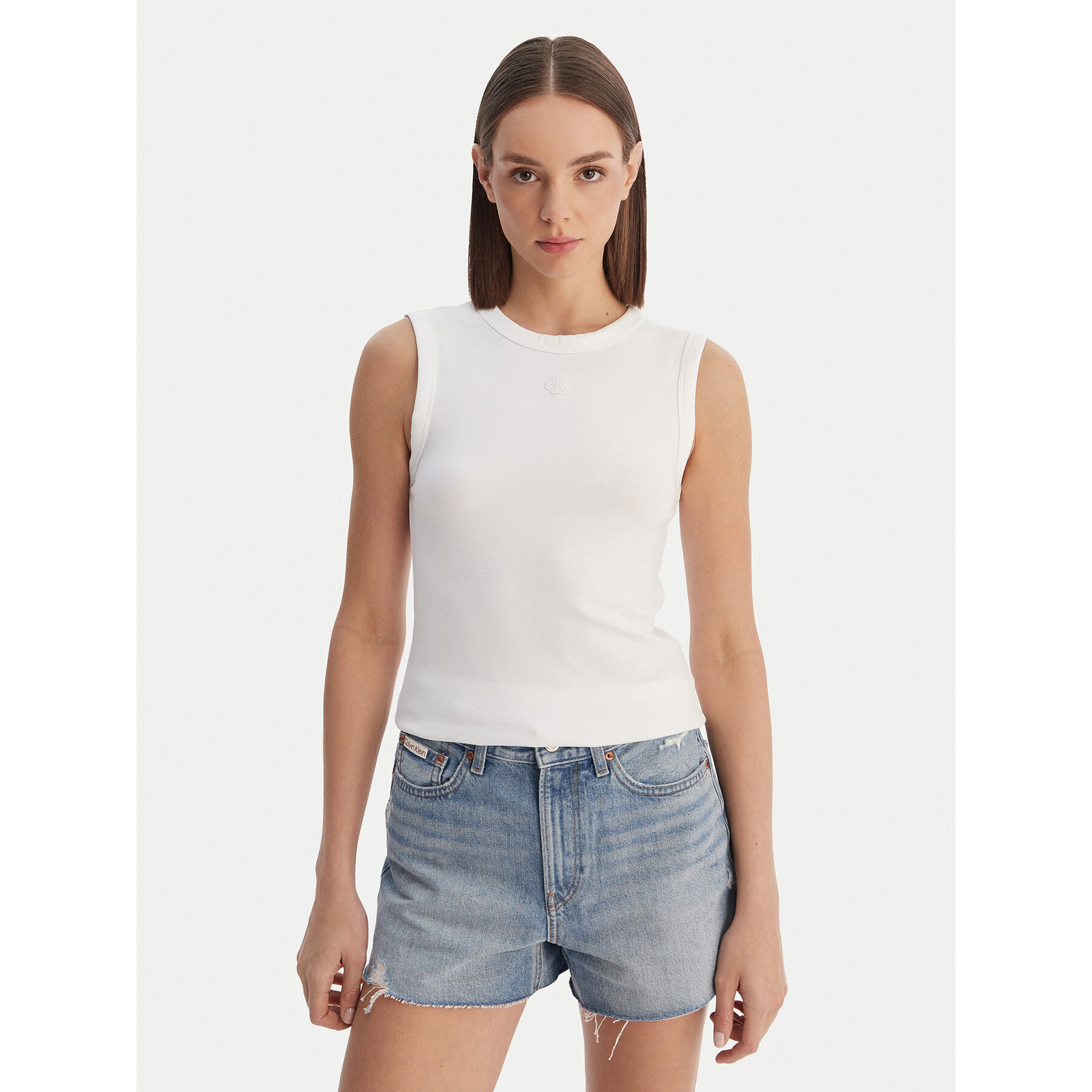 Calvin Klein Jeans Top LV047B265G Biały Slim Fit
