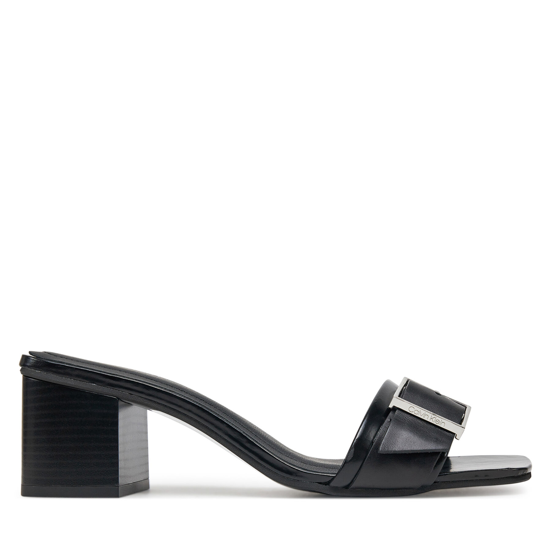 Calvin Klein Klapki Heel Mule 50 W/Buckle - Lth HW0HW02478 Czarny