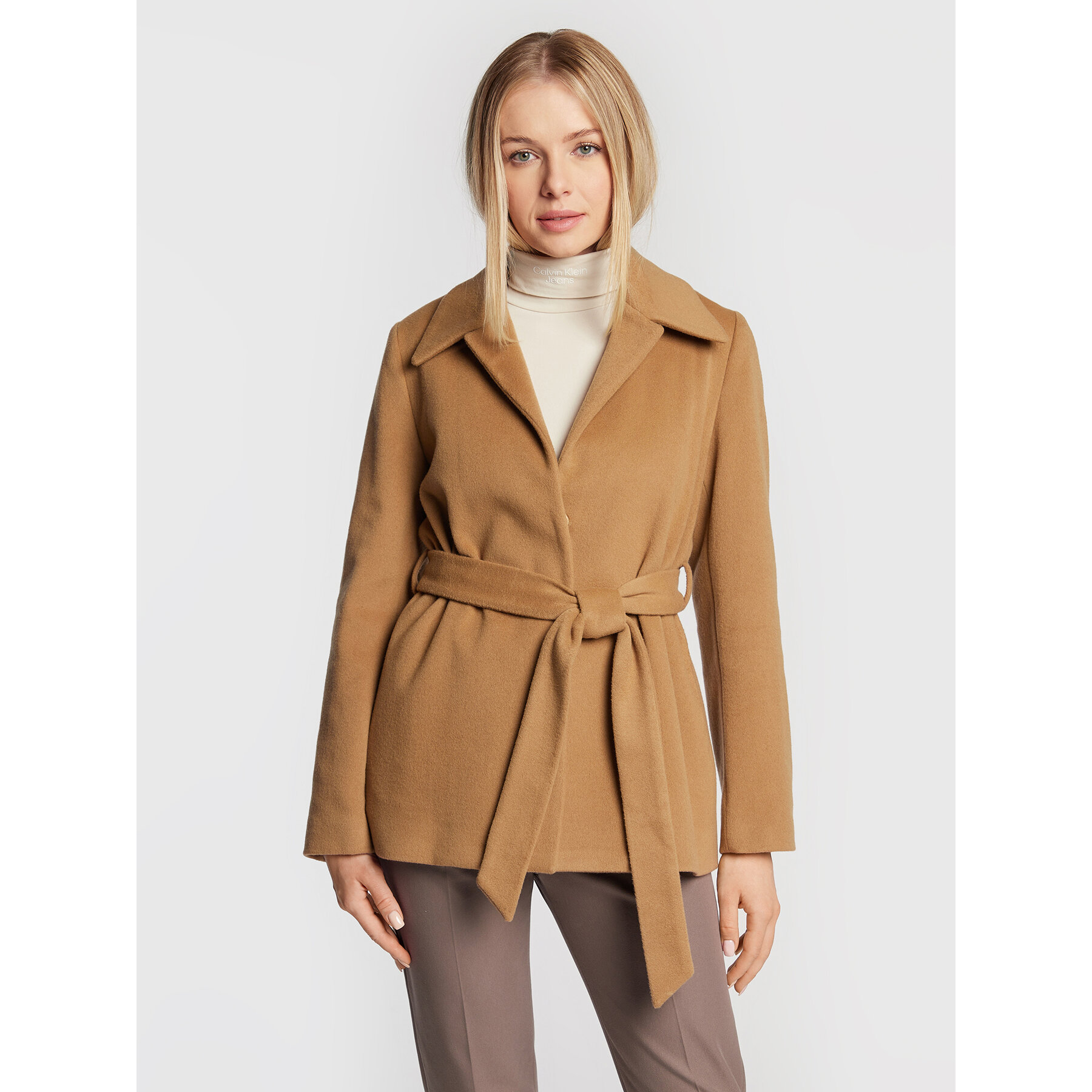 Calvin Klein Płaszcz wełniany K20K204154 Brązowy Regular Fit