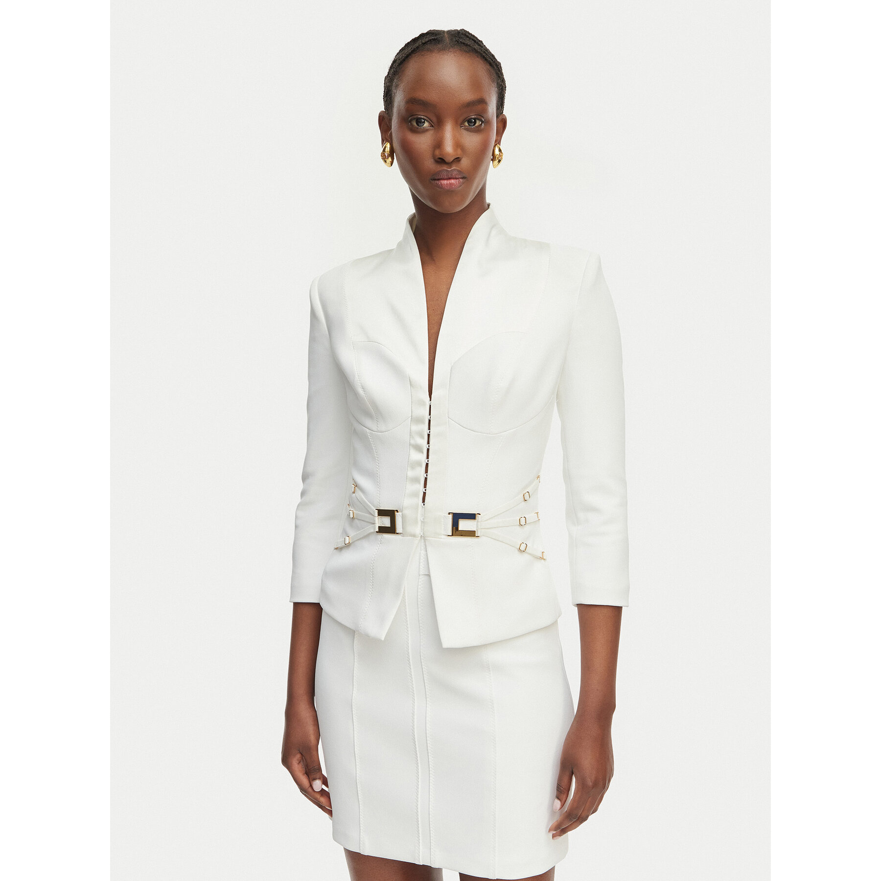 Elisabetta Franchi Marynarka GI-202-61E2-V590 Biały Regular Fit