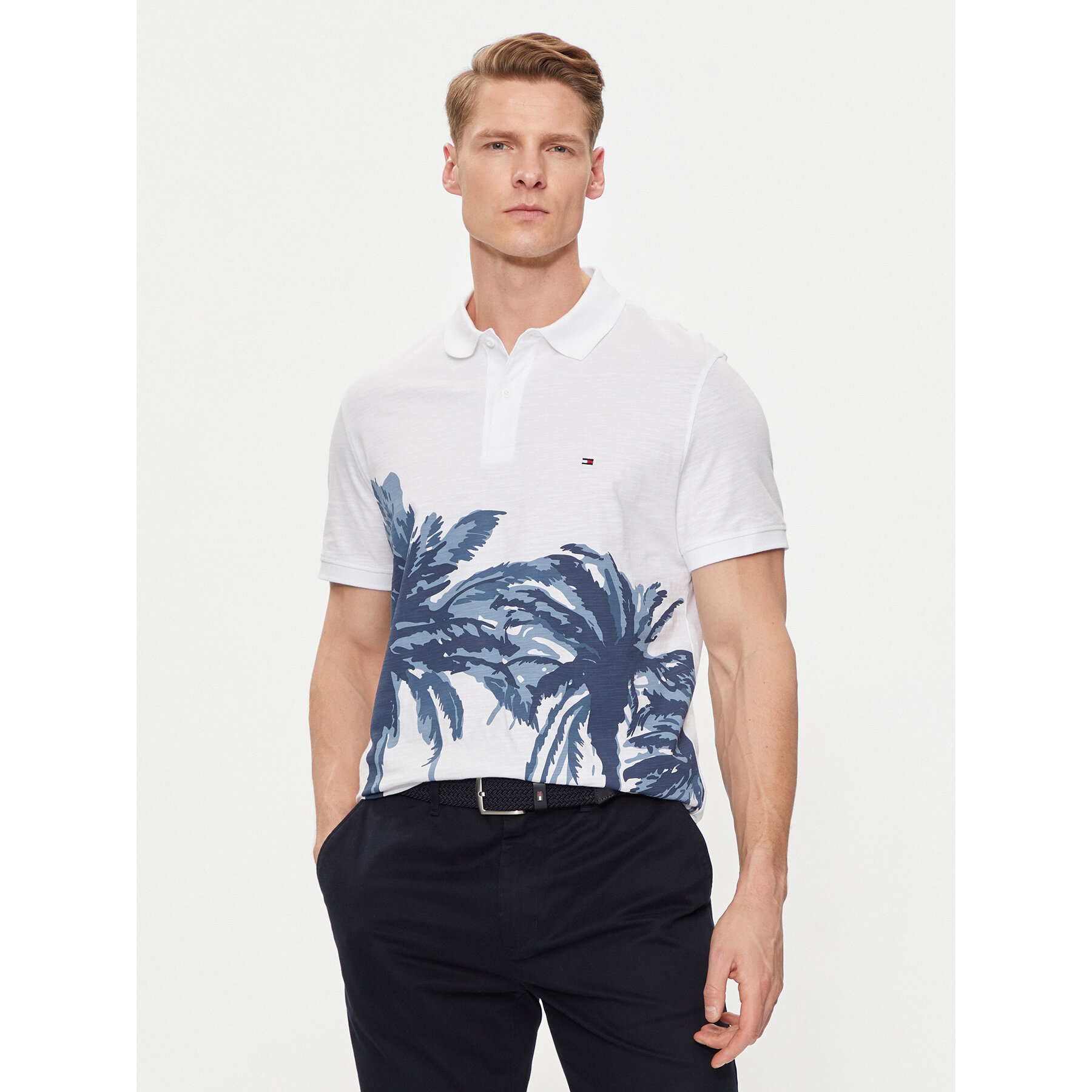 Tommy Hilfiger Polo Palm Print MW0MW34758 Biały Regular Fit