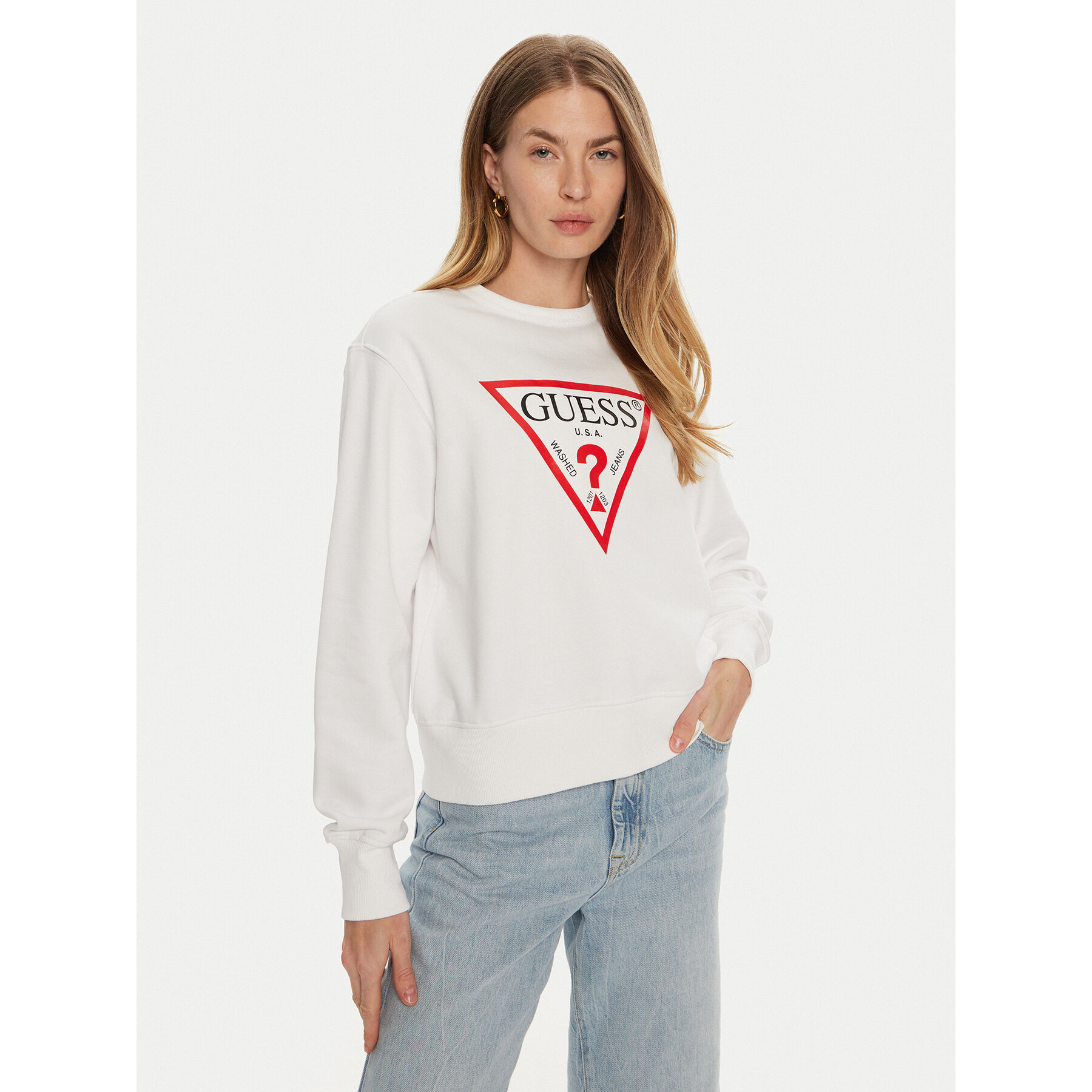 Guess Bluza W2YQ16 KBA11 Biały Relaxed Fit